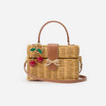 Rattan Cherry Charm Mini Basket Bag