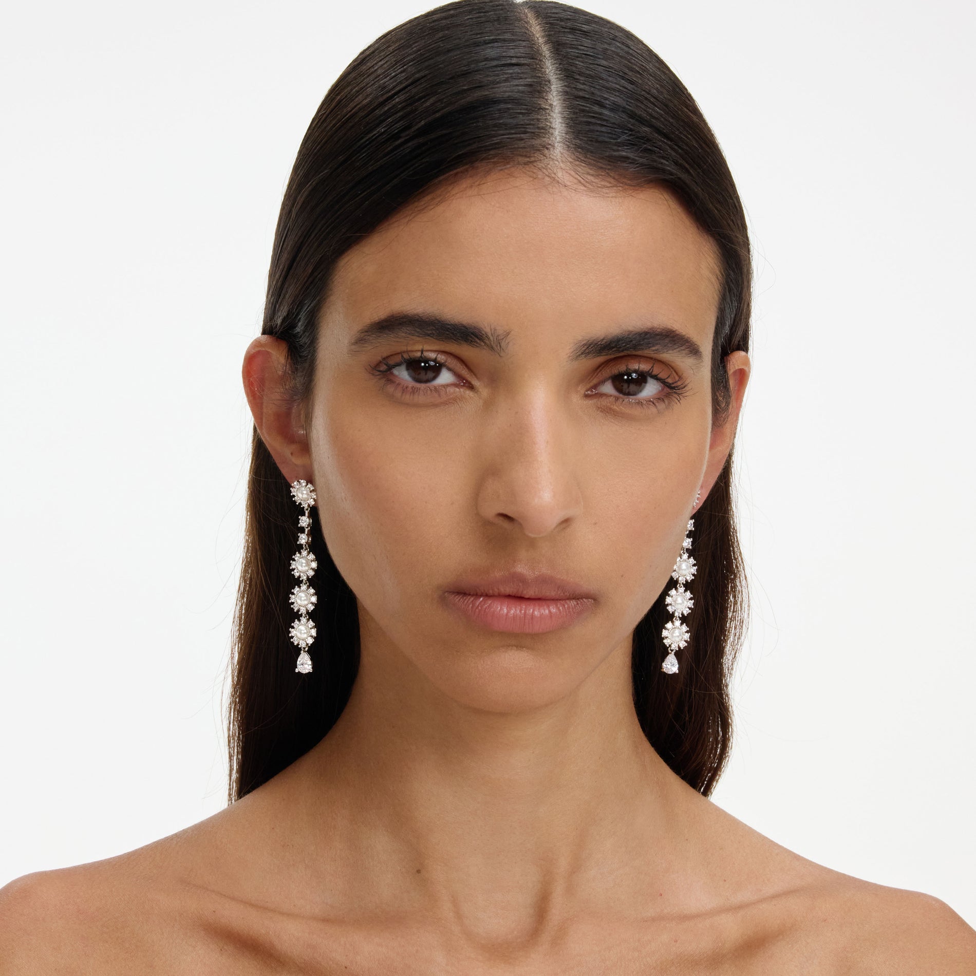 Crystal Pearl Tiered Drop Earrings