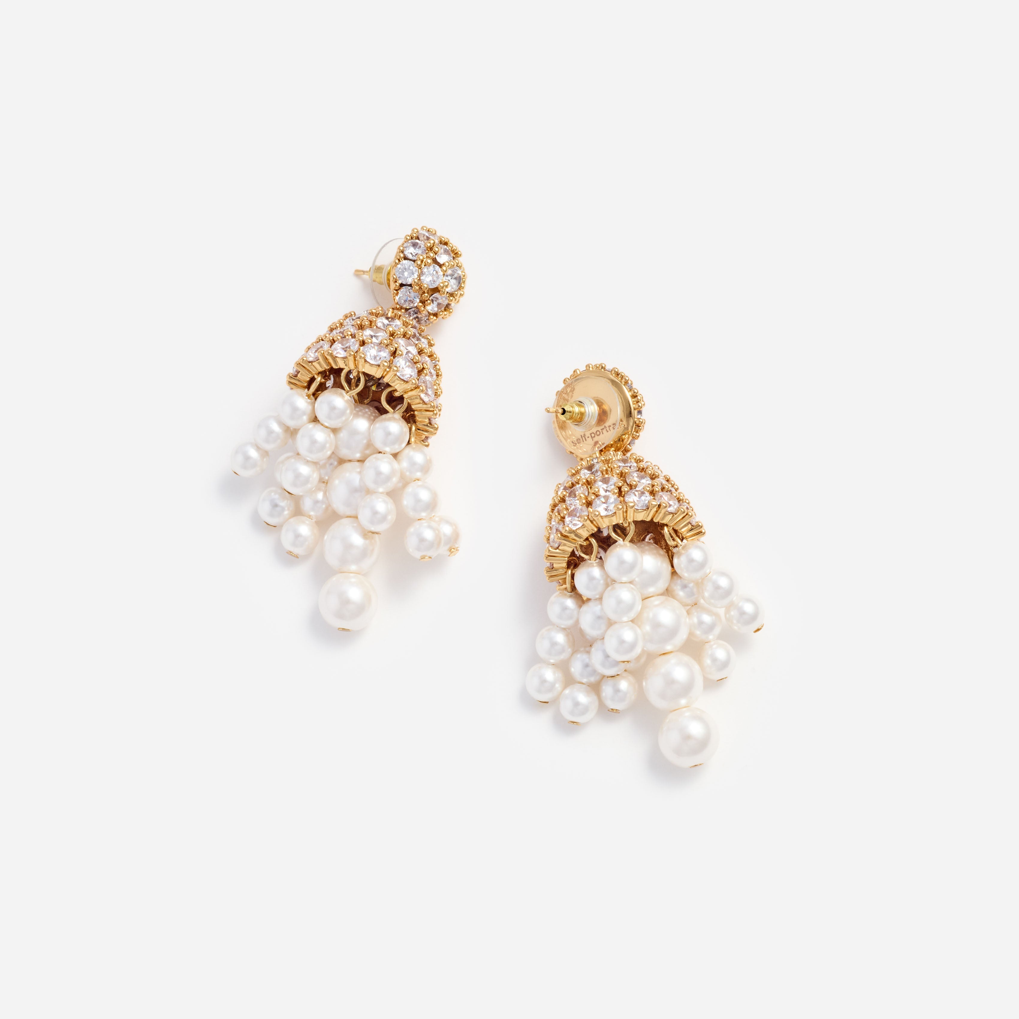 Gold Crystal Cluster Pearl Drop Earrings