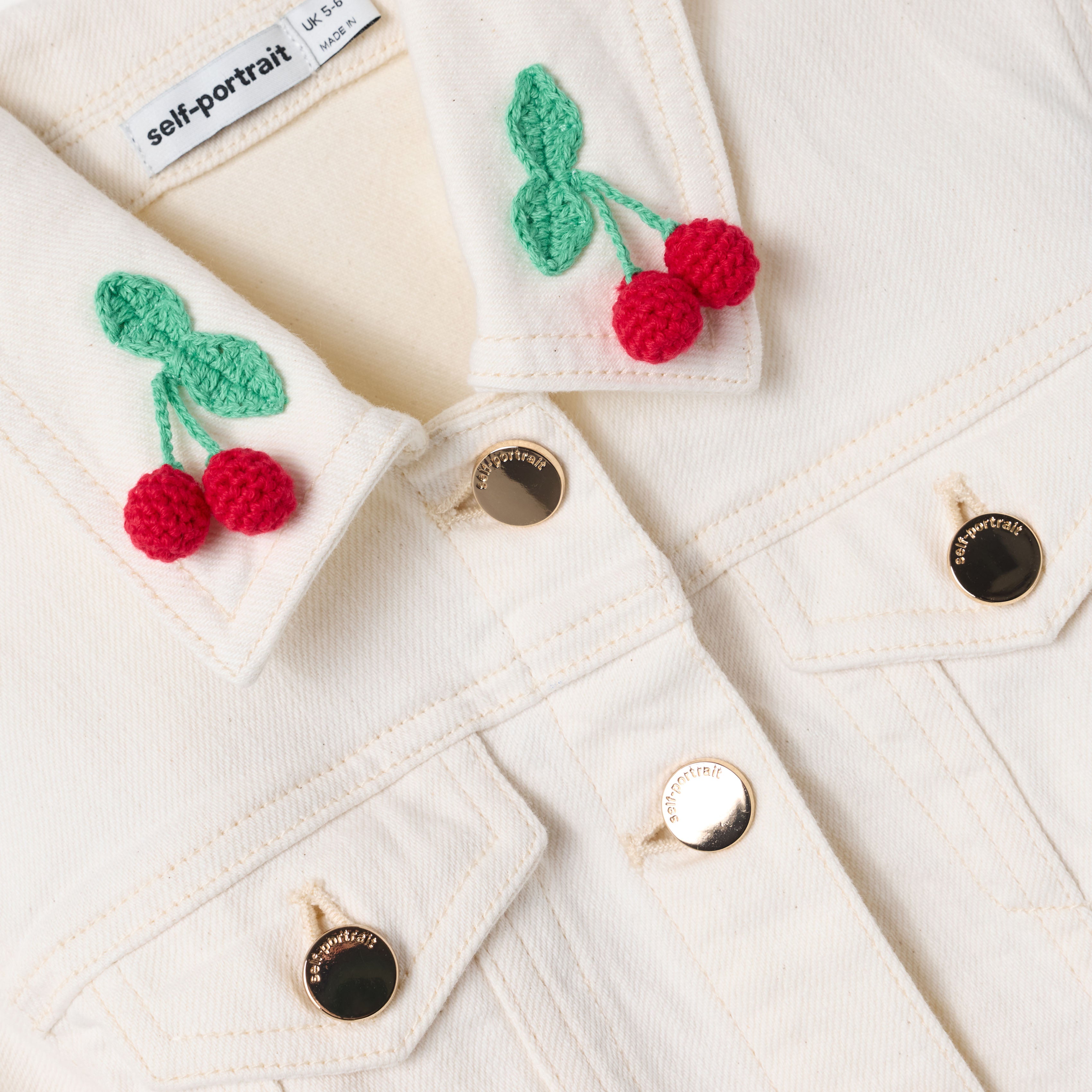 Cream Denim Cherry Motif Jacket