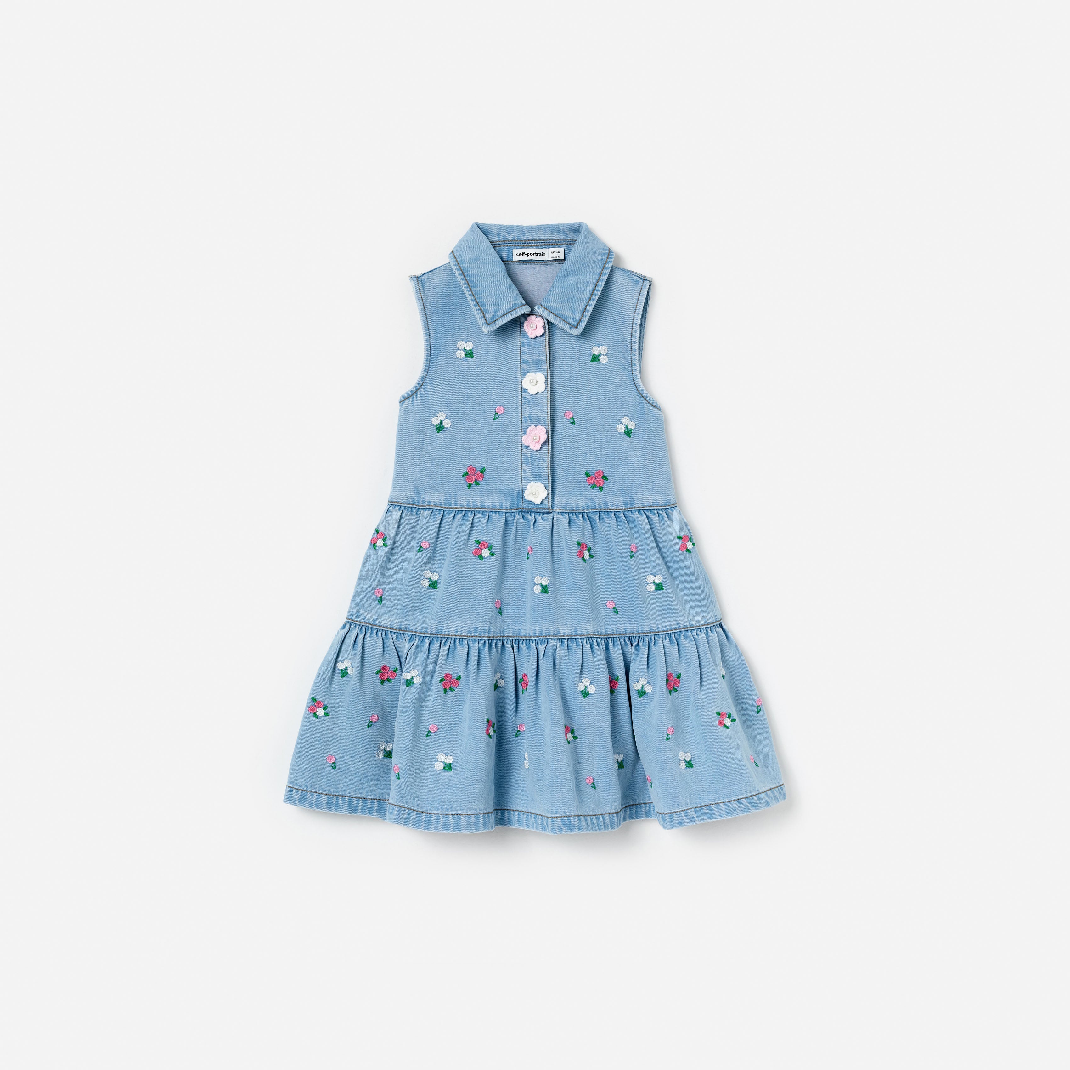 Flower Denim Embroidered Dress  self-portrait-EU