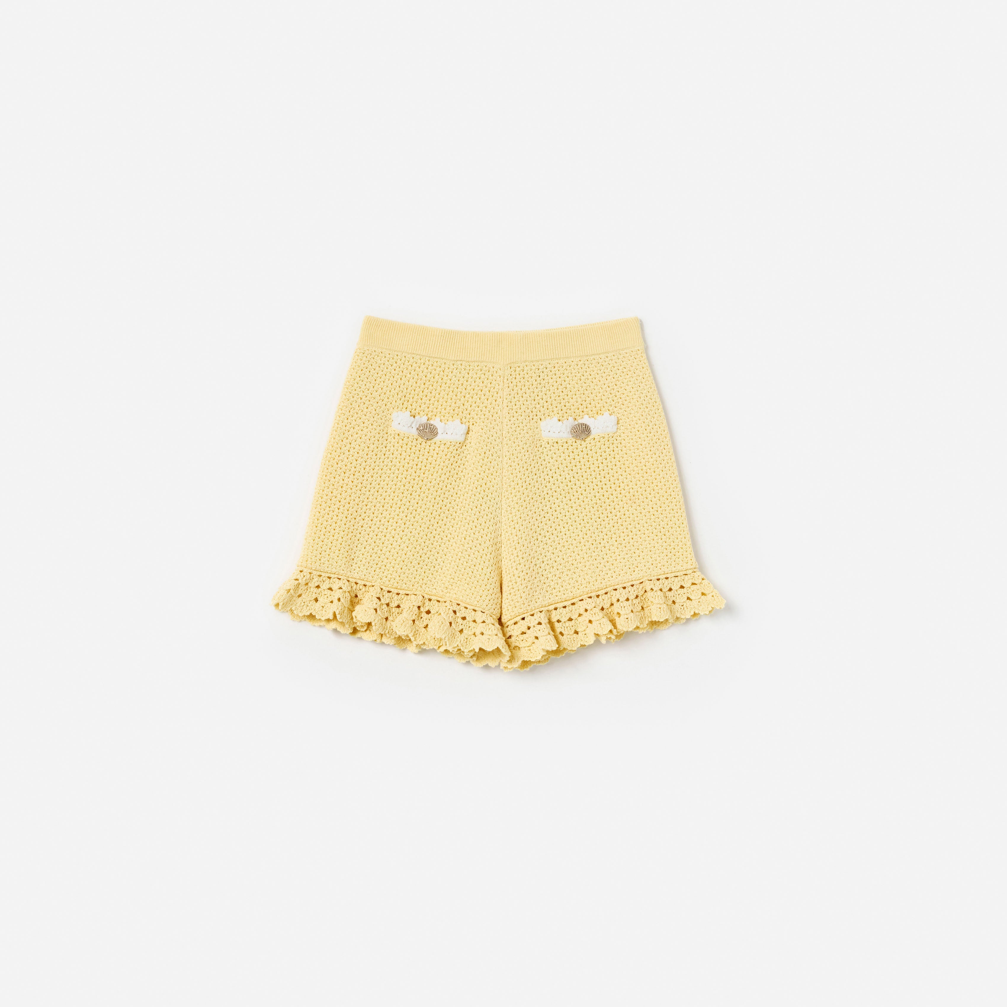 Yellow Pointelle Knit Shorts