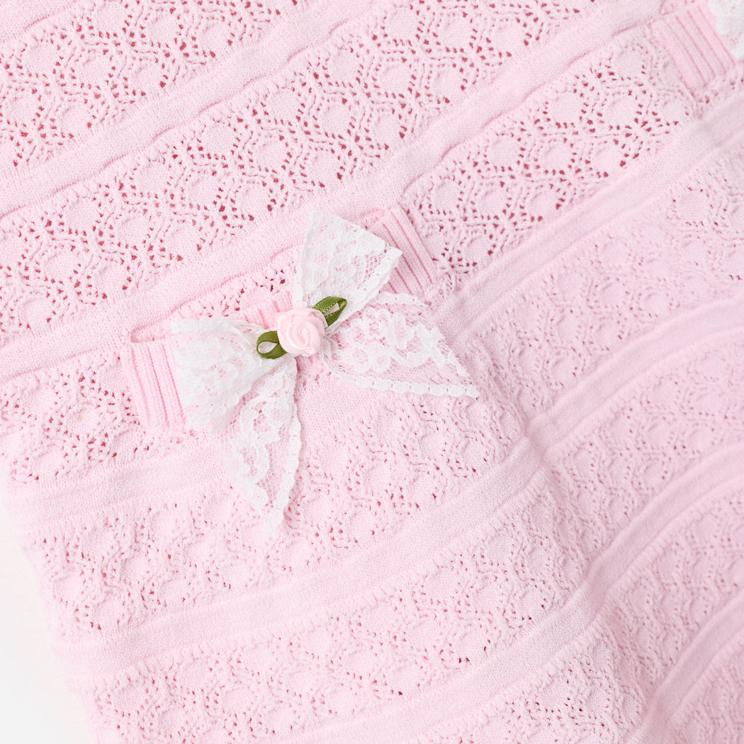 Pink Lace Bow Knit Dress
