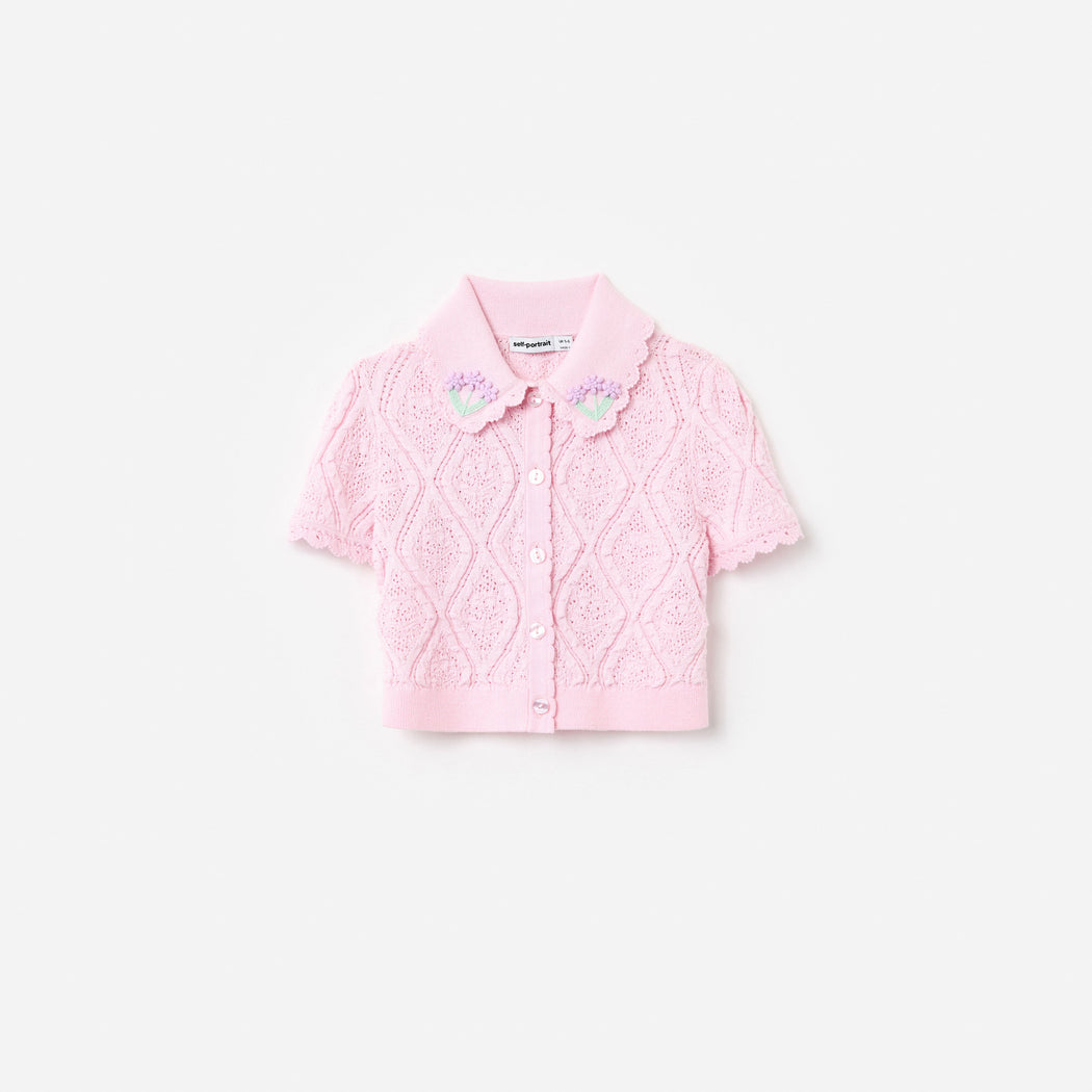 Pink Flower Embroidered Knit Top