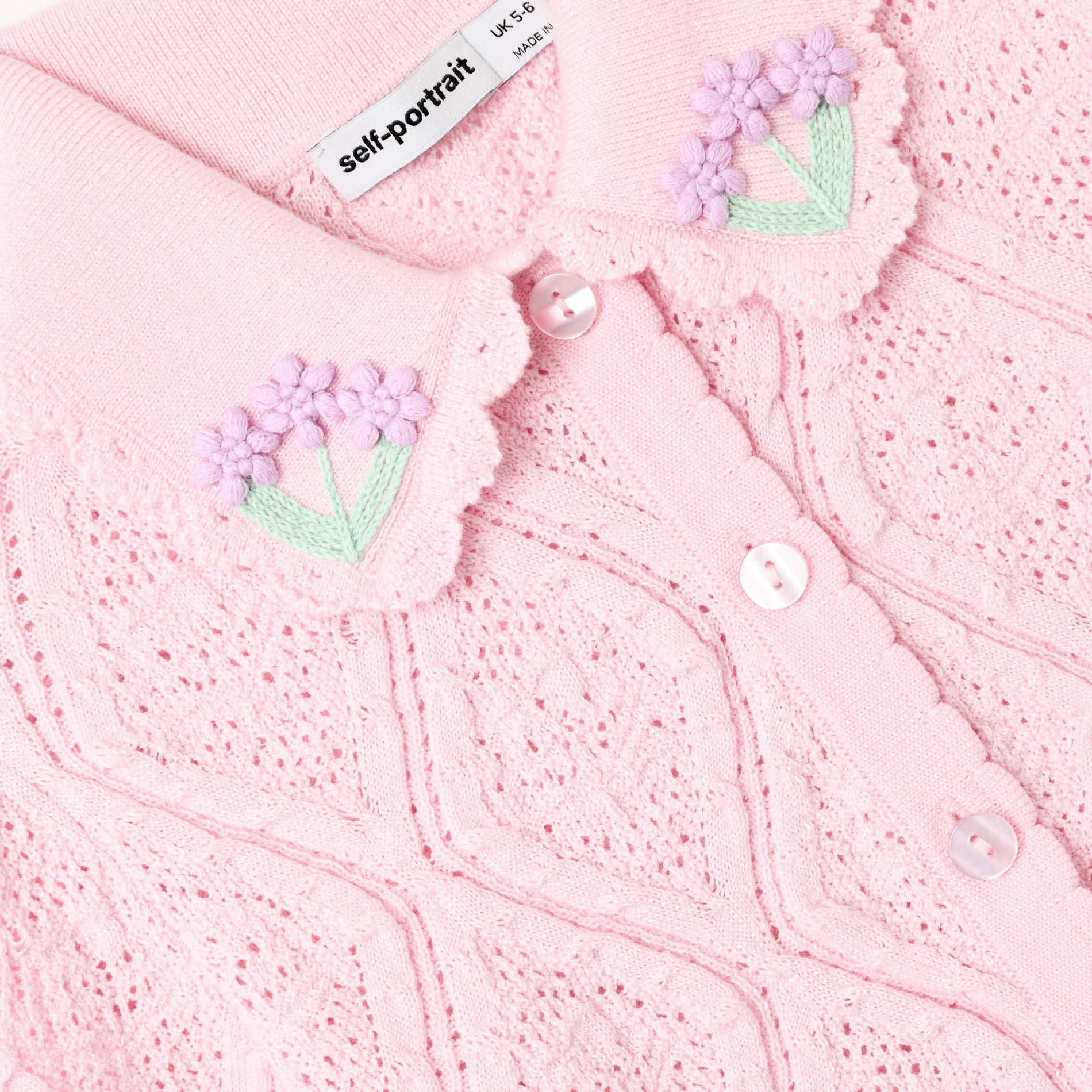 Pink Flower Embroidered Knit Top