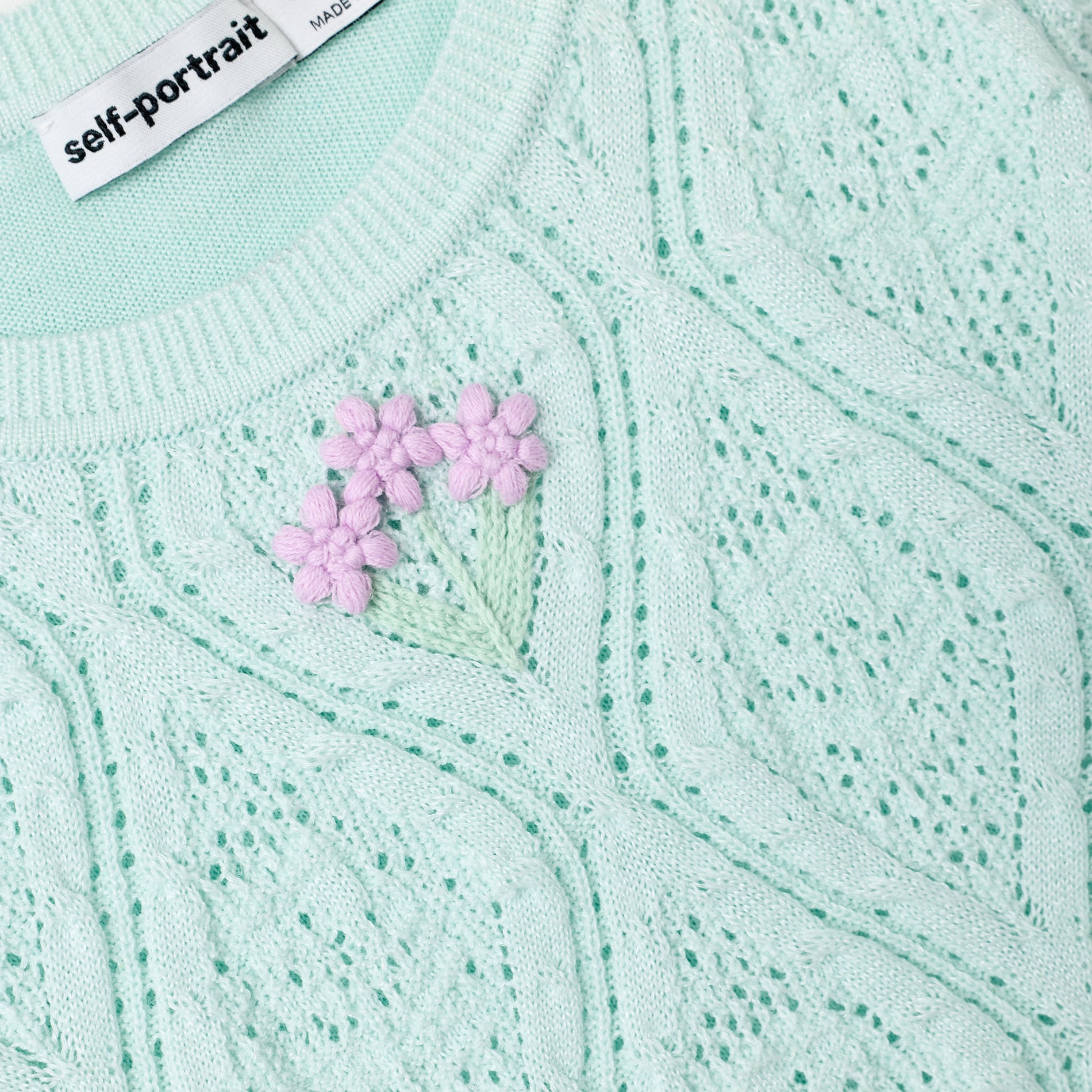 Mint Flower Embroidered Knit Dress