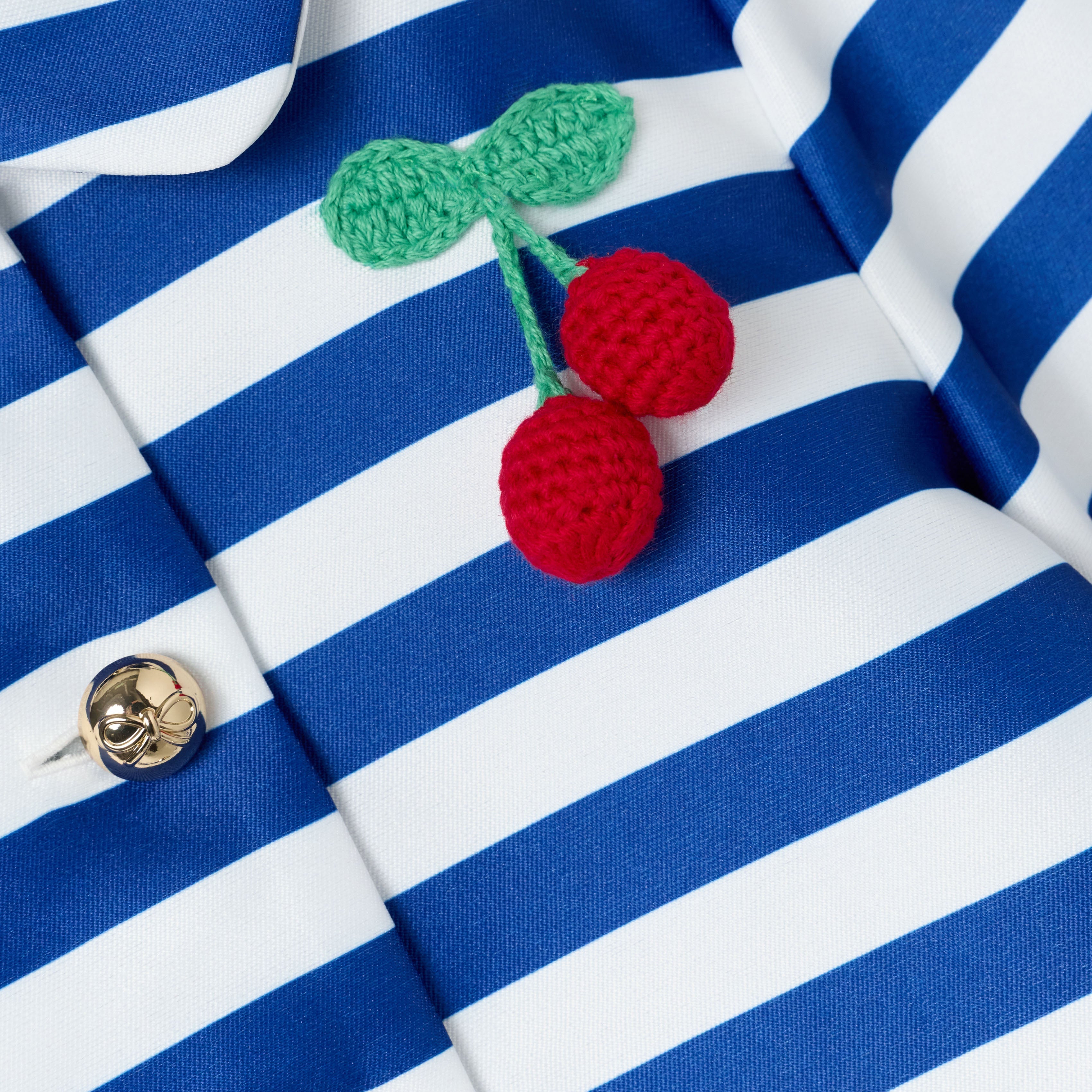 Navy Stripe Cherry Motif Jacket