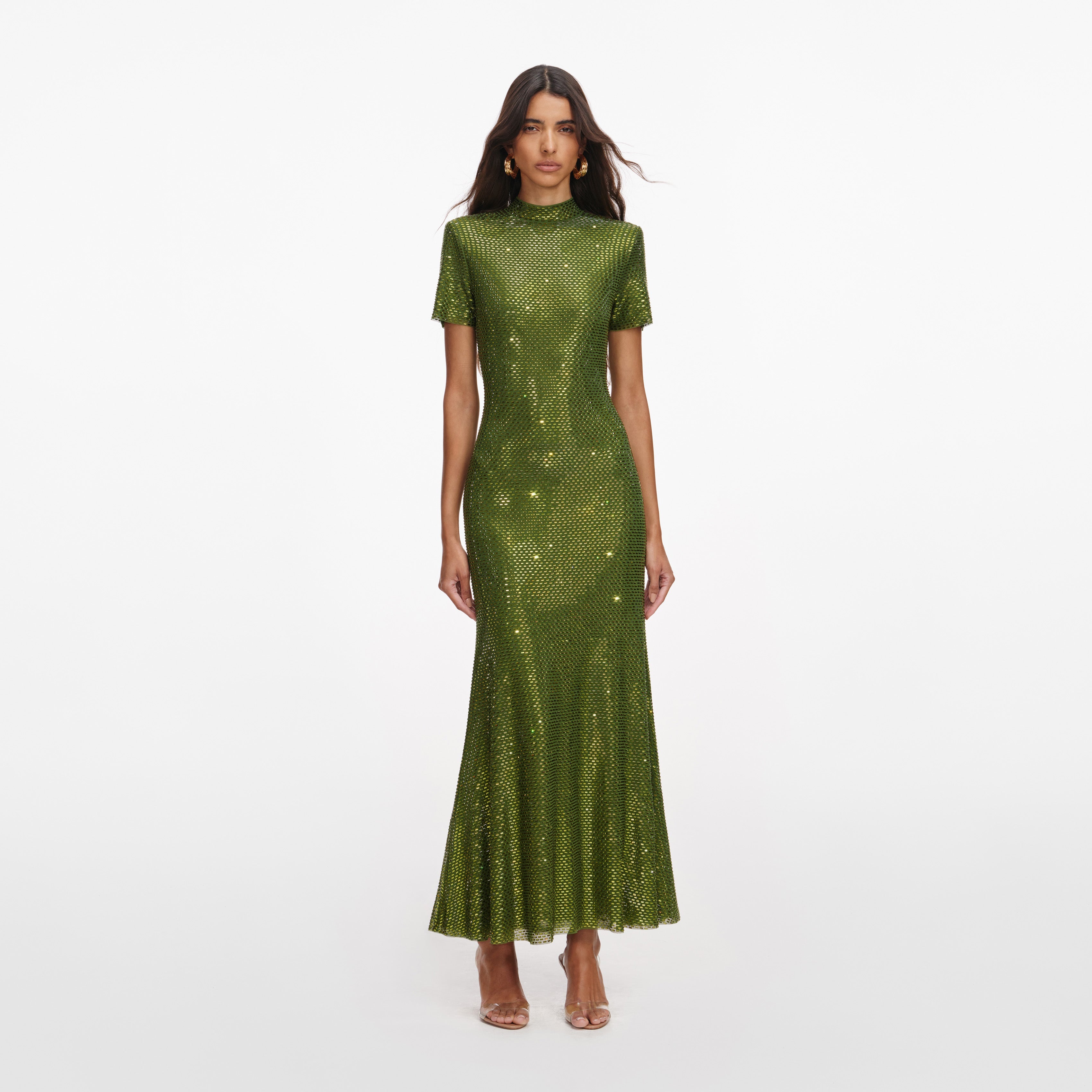 self portrait green rhinestone mesh midi dress Silver Rhinestone Mesh Midi Dress – self-portrait-EU