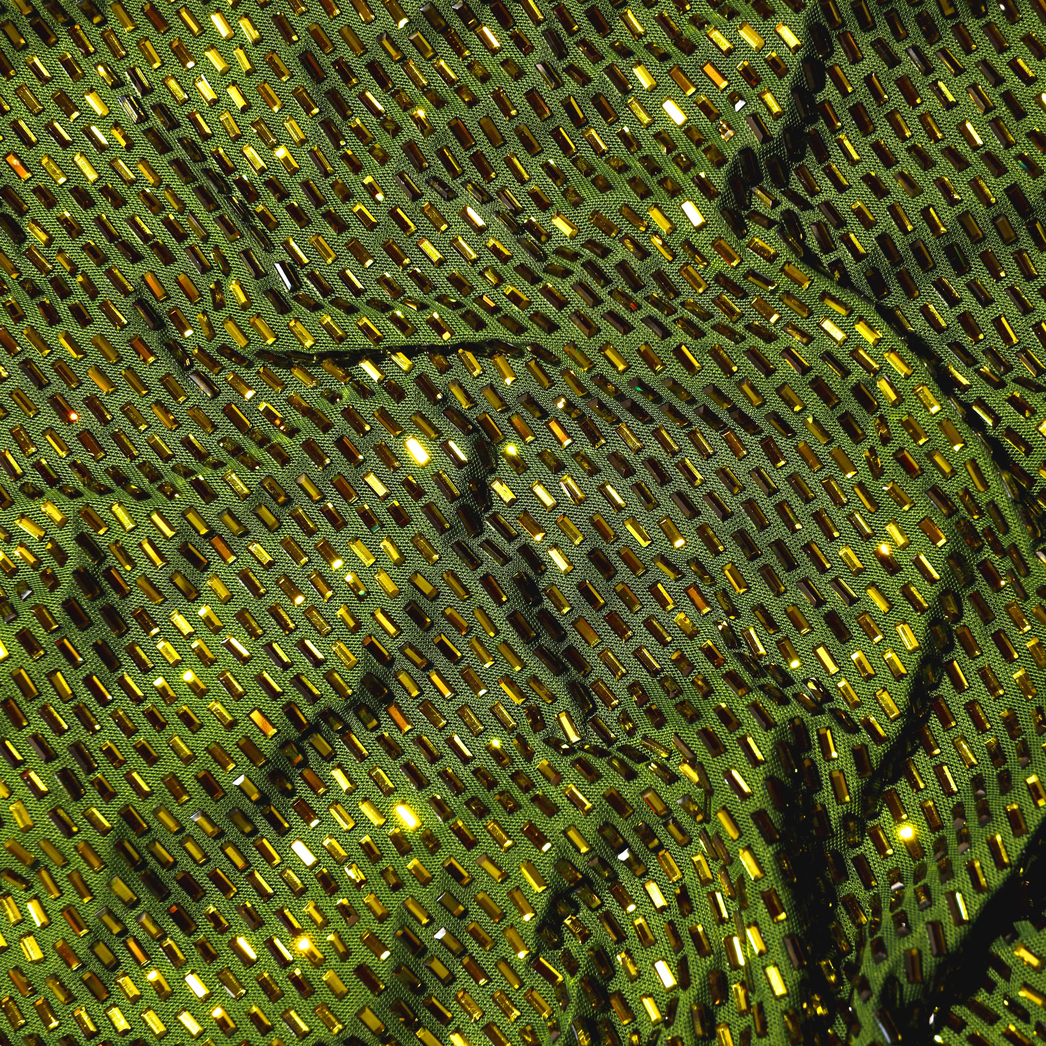 Olive Rhinestone Mesh Midi Dress