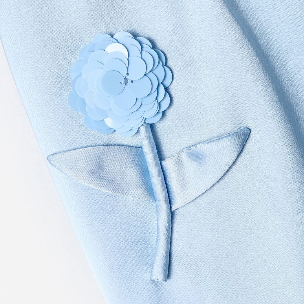 Blue Satin Sequin Flower Skirt