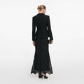 Black Boucle Rhinestone Lace Maxi Dress