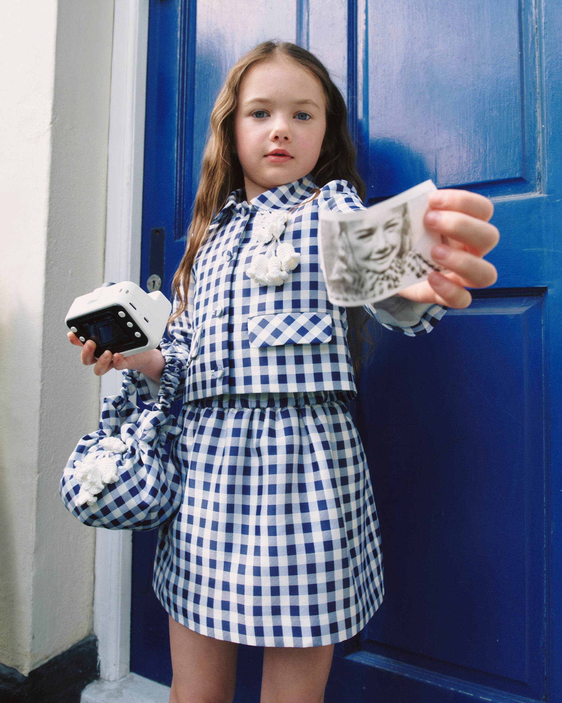 Navy Gingham Taffeta Skirt