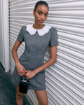 Grey Herringbone Collared Mini Dress