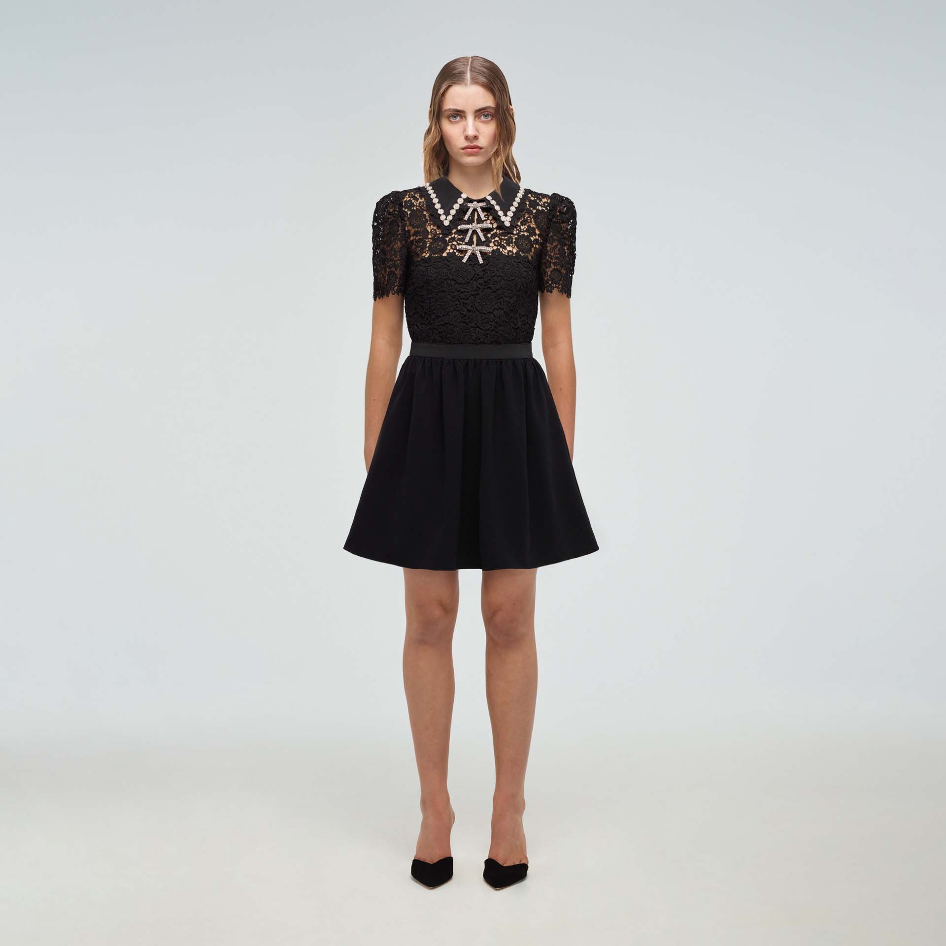 Black Guipure Mini Dress self-portrait-EU Black Guipure Mini Dress self-portrait-EU