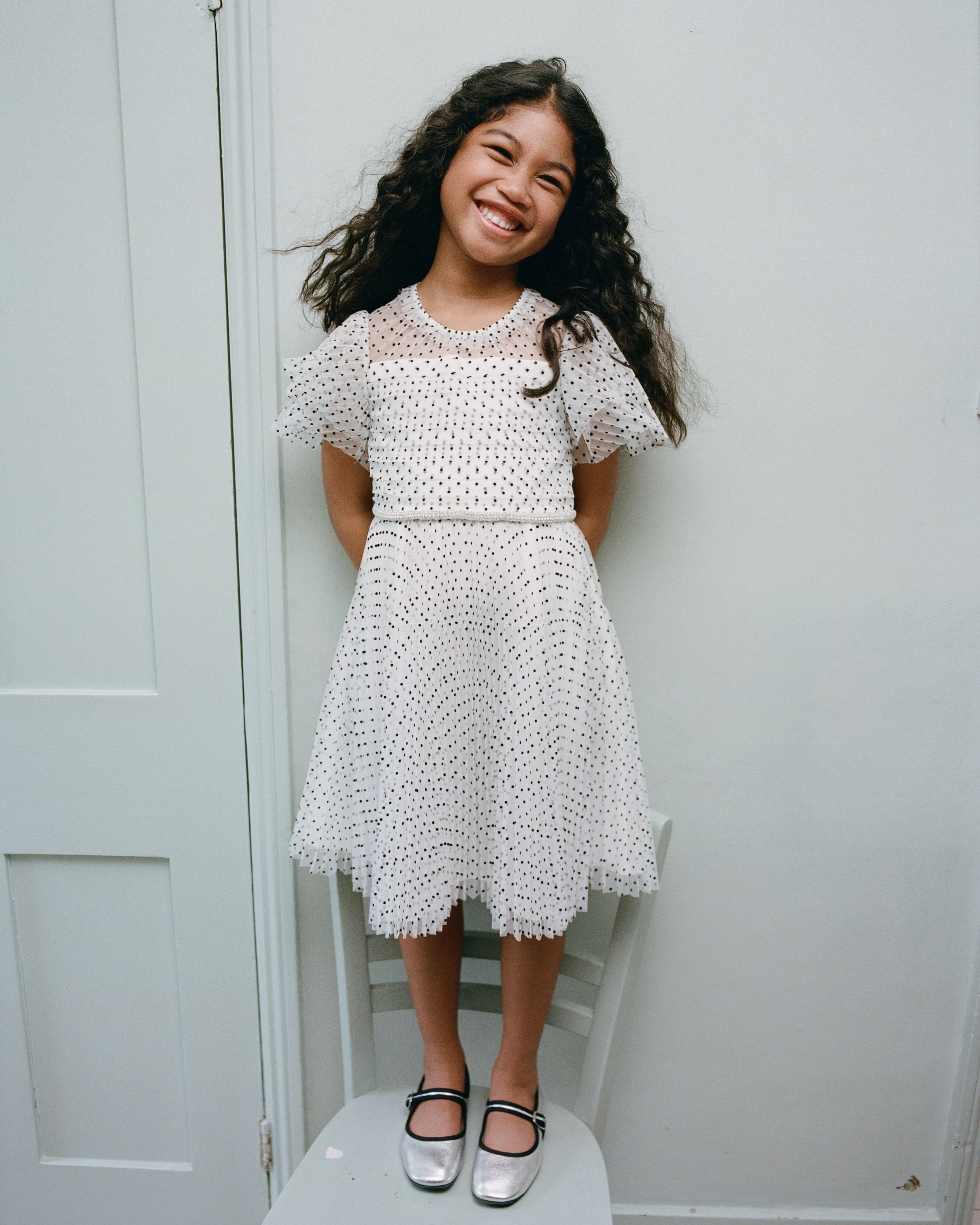 Dot Mesh Tiered Dress