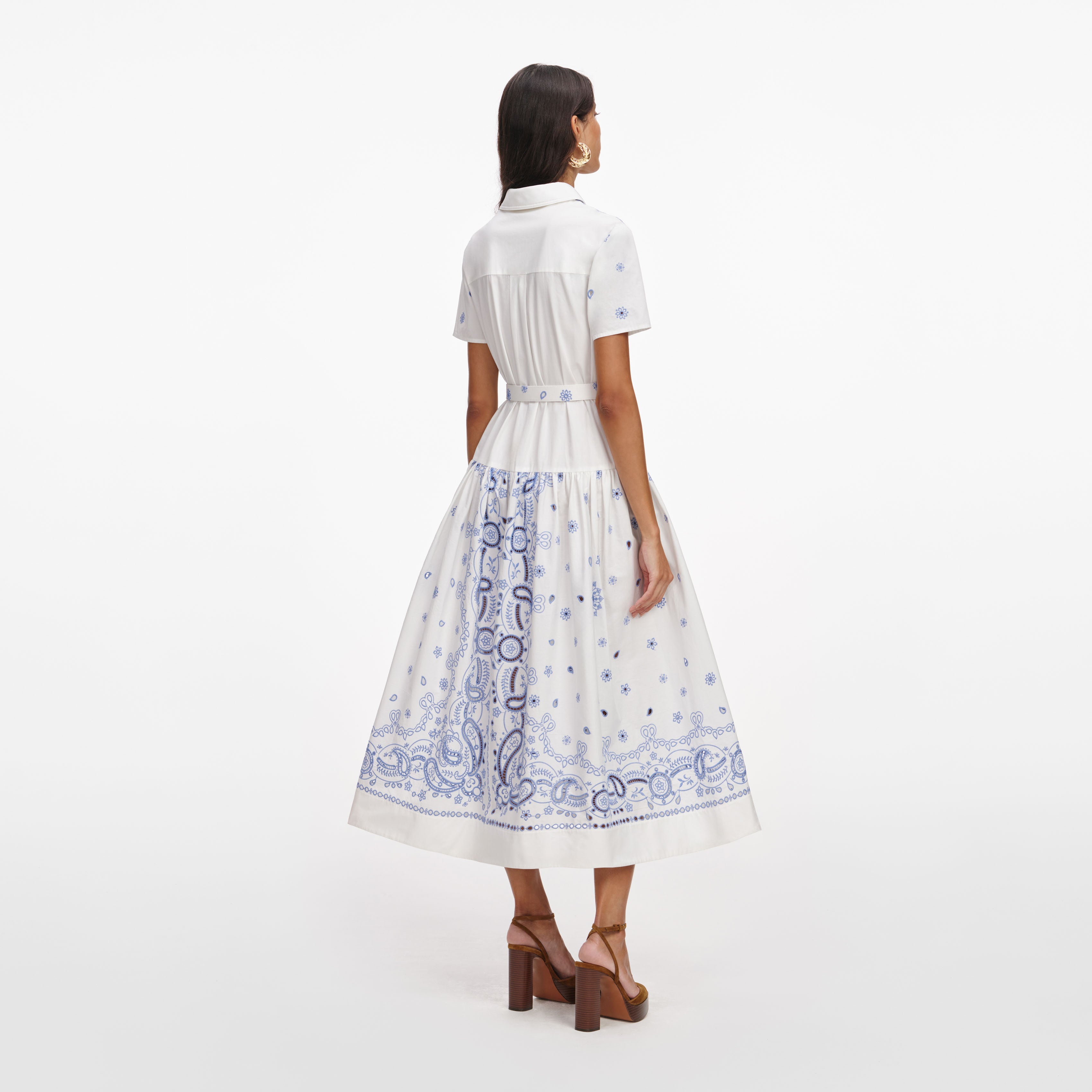 White And Blue Embroidered Midi Dress