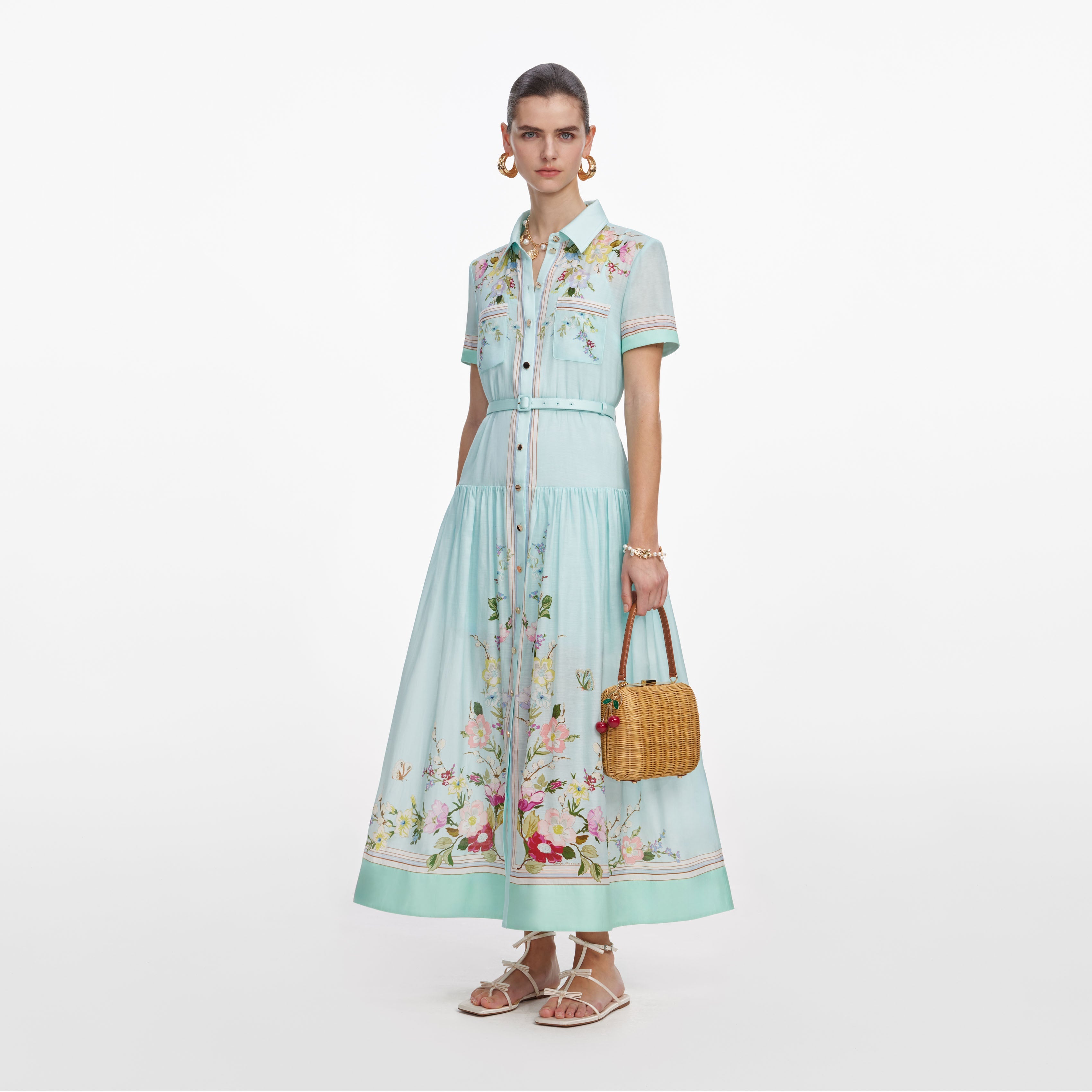 Mint Floral Organza Midi Dress – self-portrait-EU