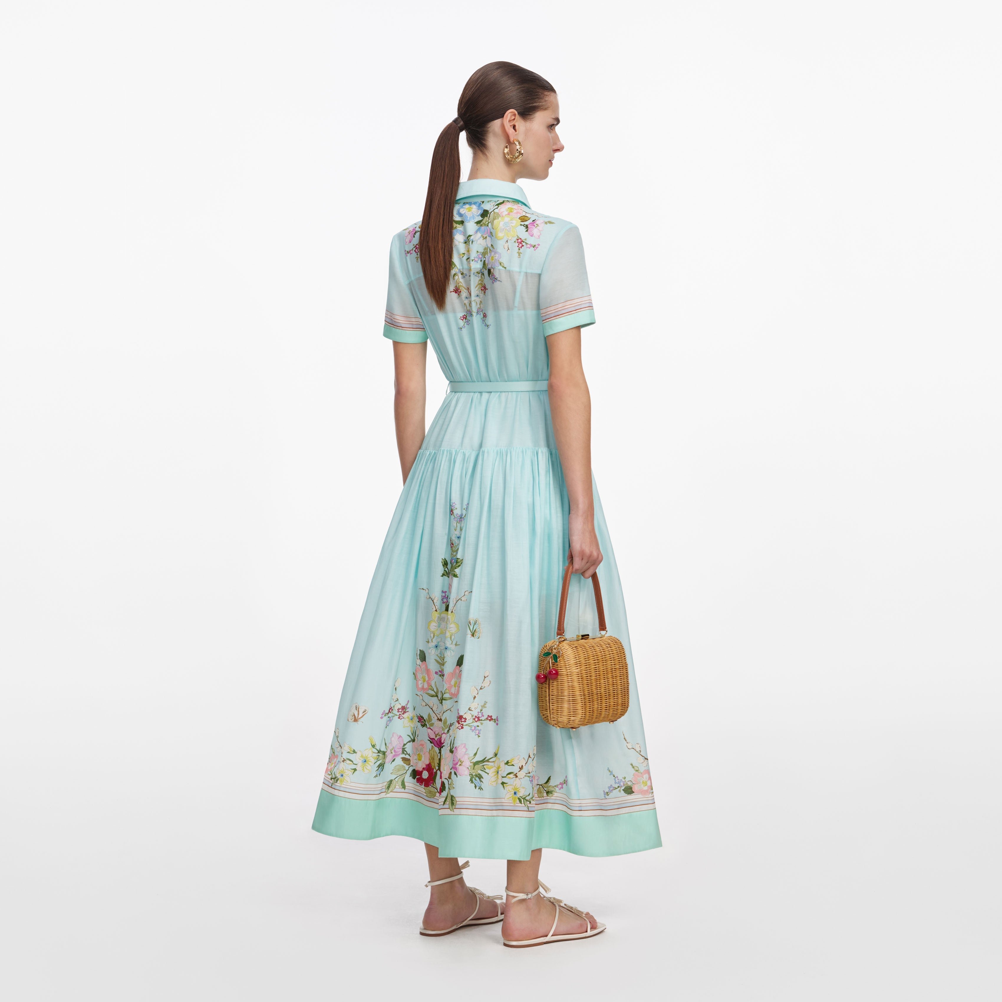 Mint Floral Organza Midi Dress