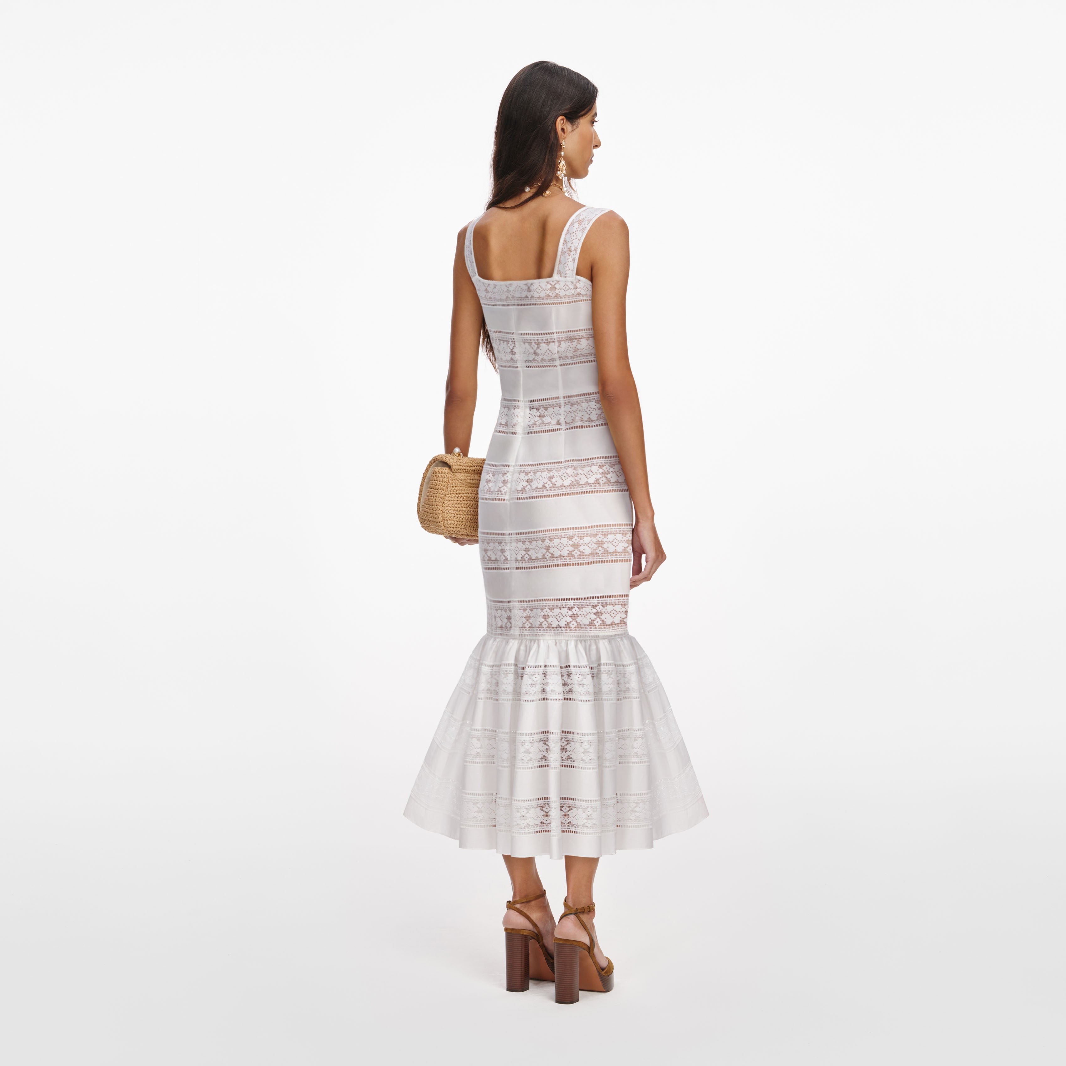 White Cotton Embroidered Midi Dress