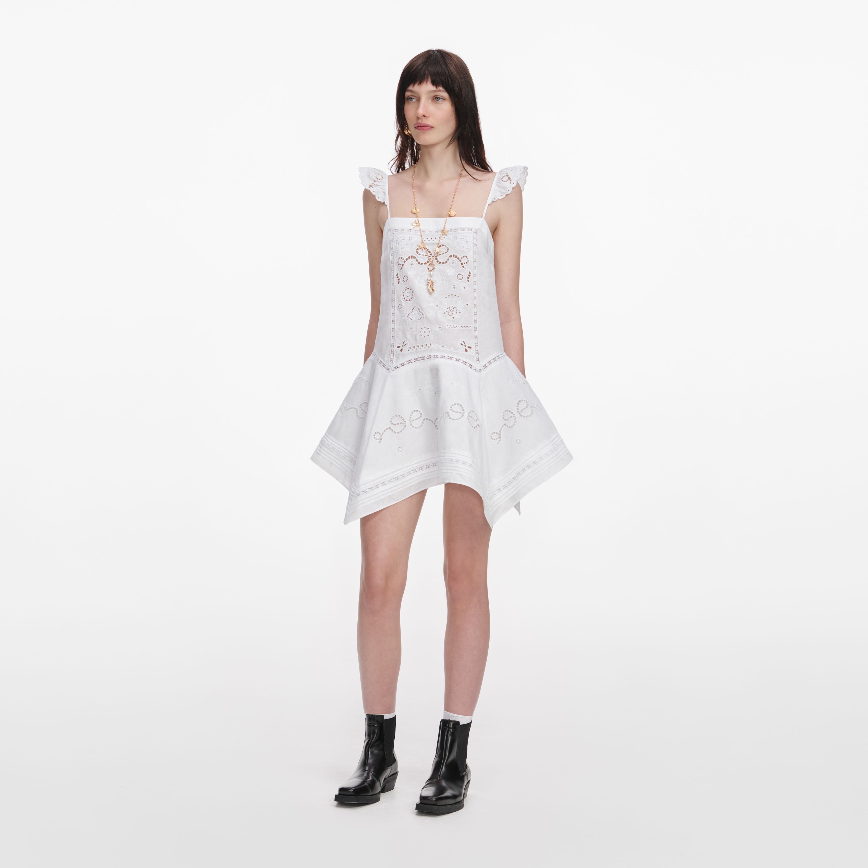 self-portrait ホワイトミニワンピース UK6 White Embroidered Mini Dress – self-portrait-EU