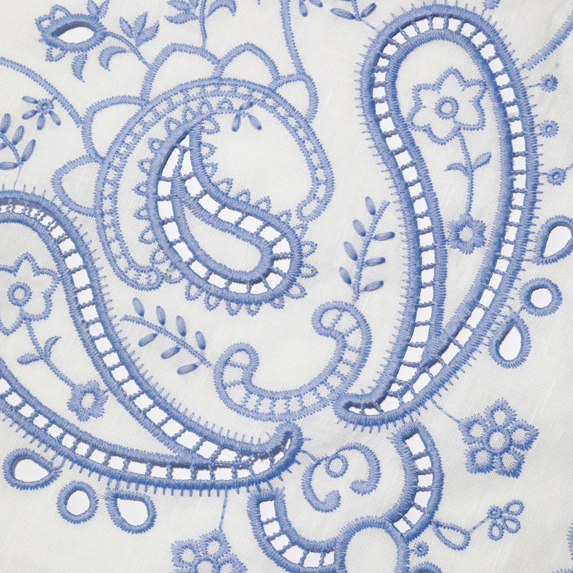 A close up of the fabric for the White And Blue Embroidered Linen Top