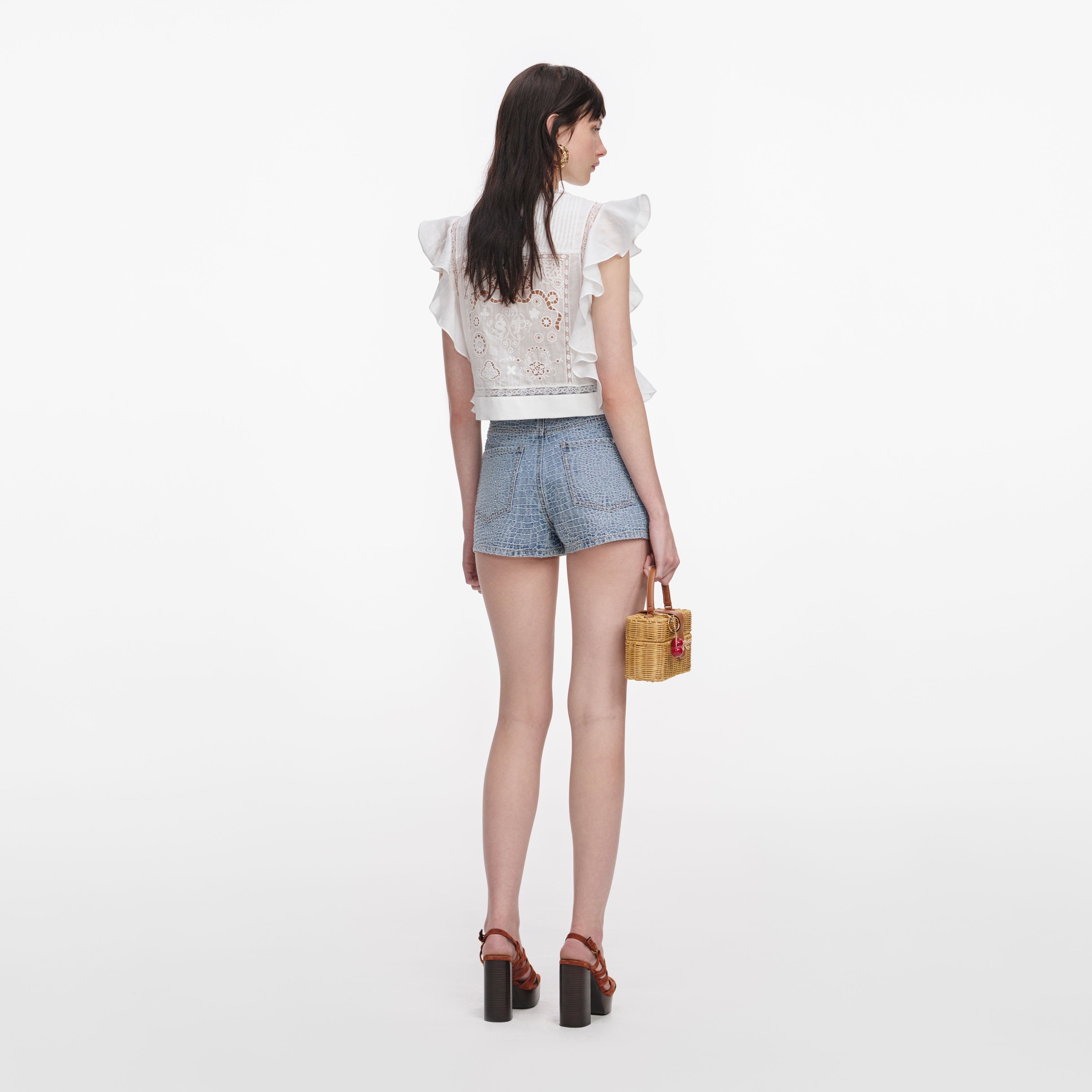 White Ramie Lace Frill Top