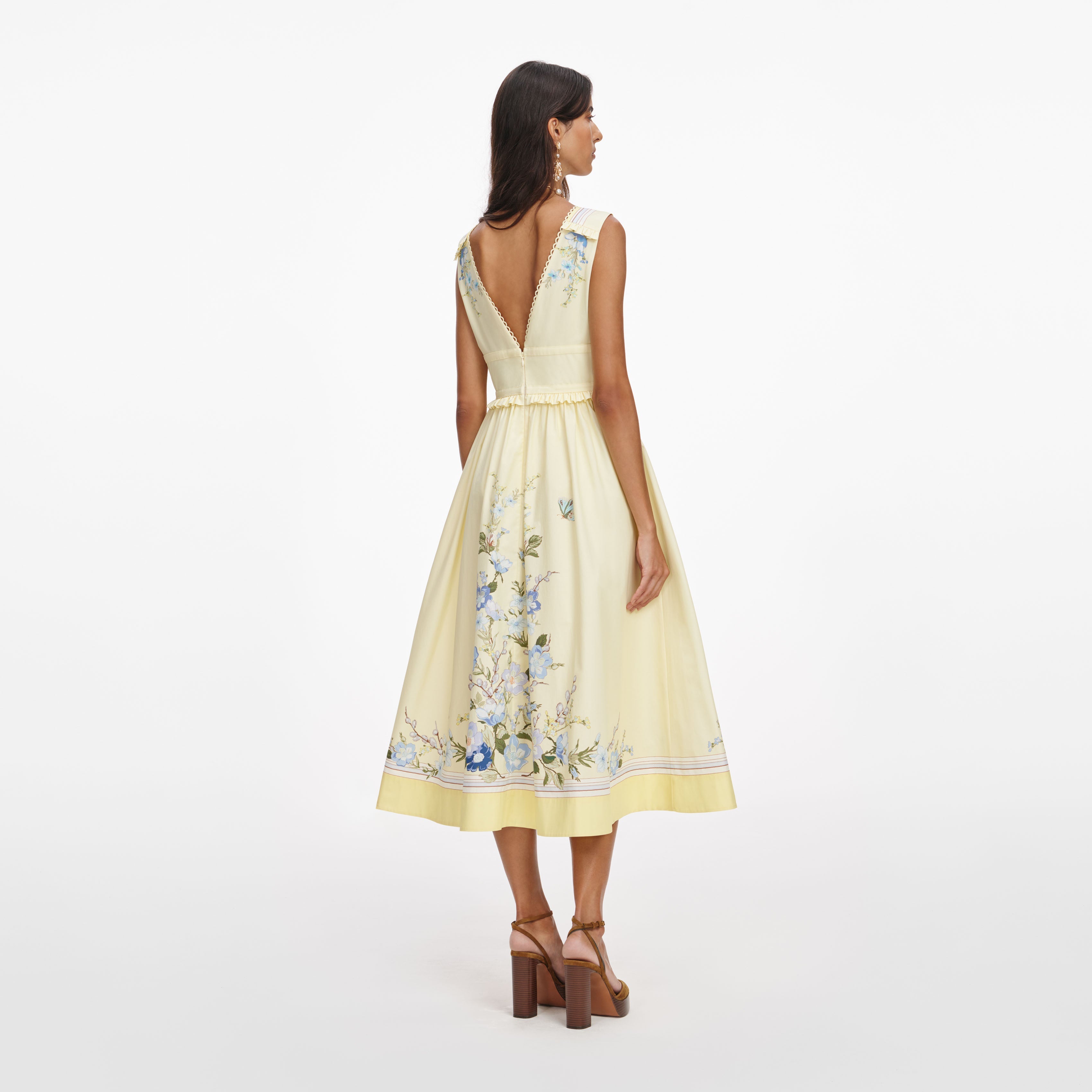 Self-Portrait イエロー　コットン　ミディ　ドレス Yellow Floral Cotton Midi Dress – self-portrait-EU