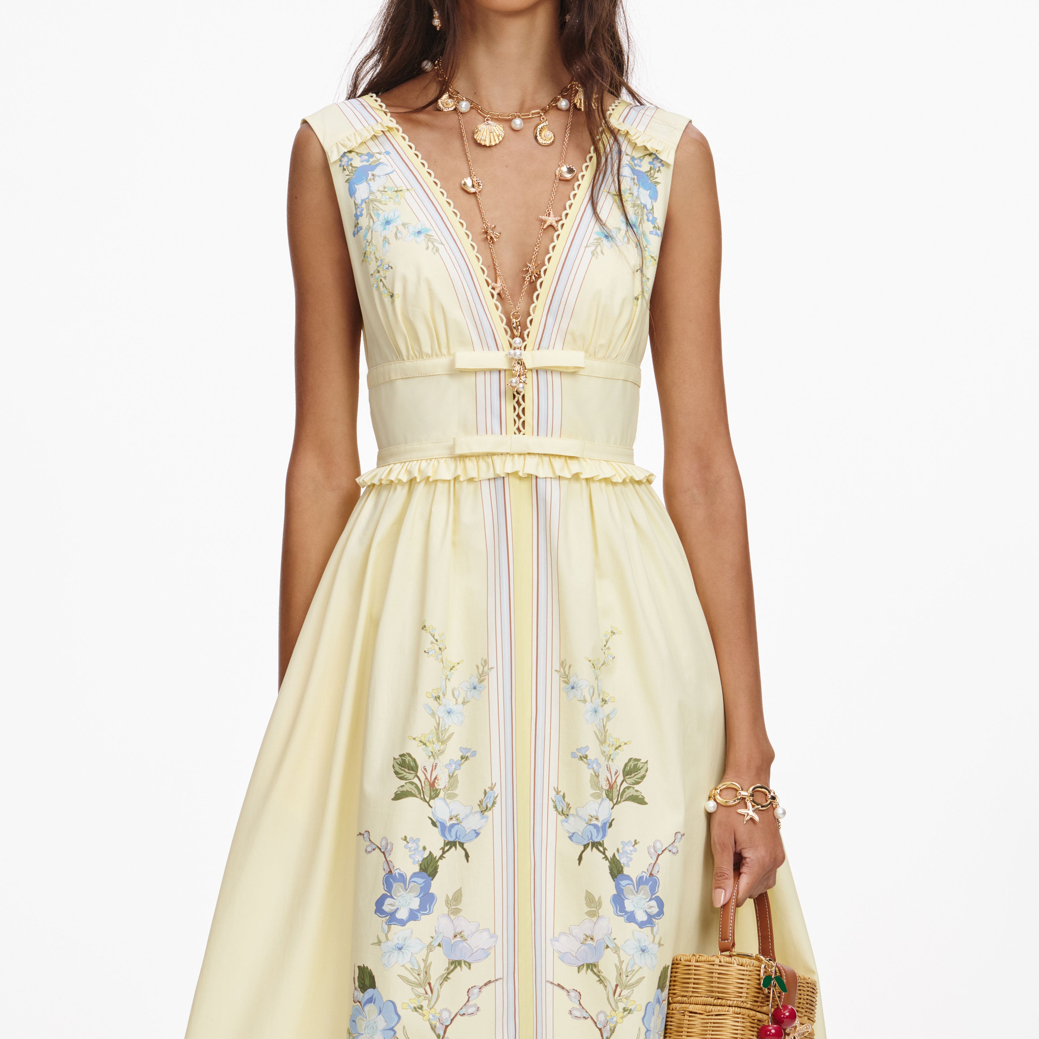 Self-Portrait イエロー　コットン　ミディ　ドレス Yellow Floral Cotton Midi Dress – self-portrait-EU