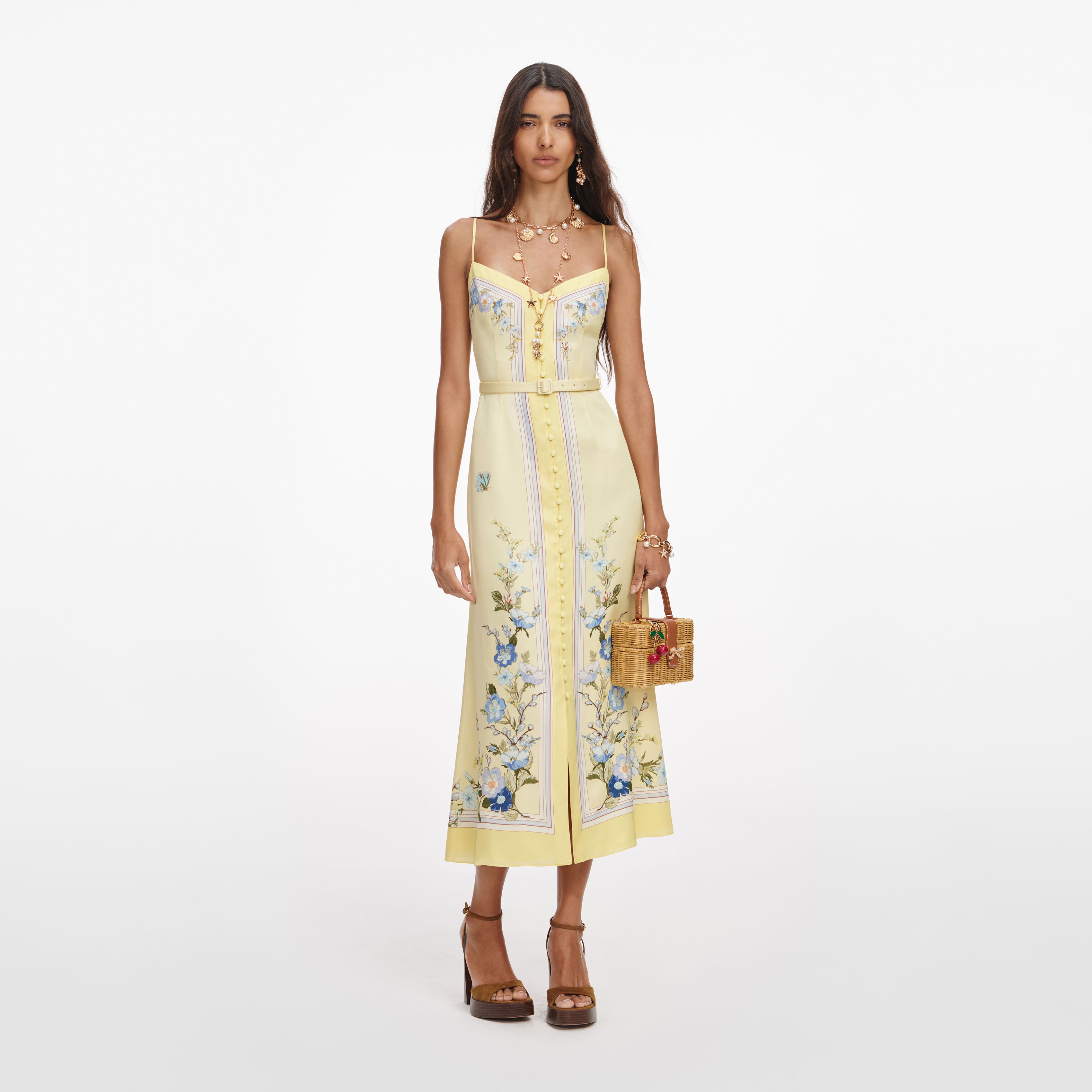 Yellow Floral Cotton Midi Dress – self-portrait-EU