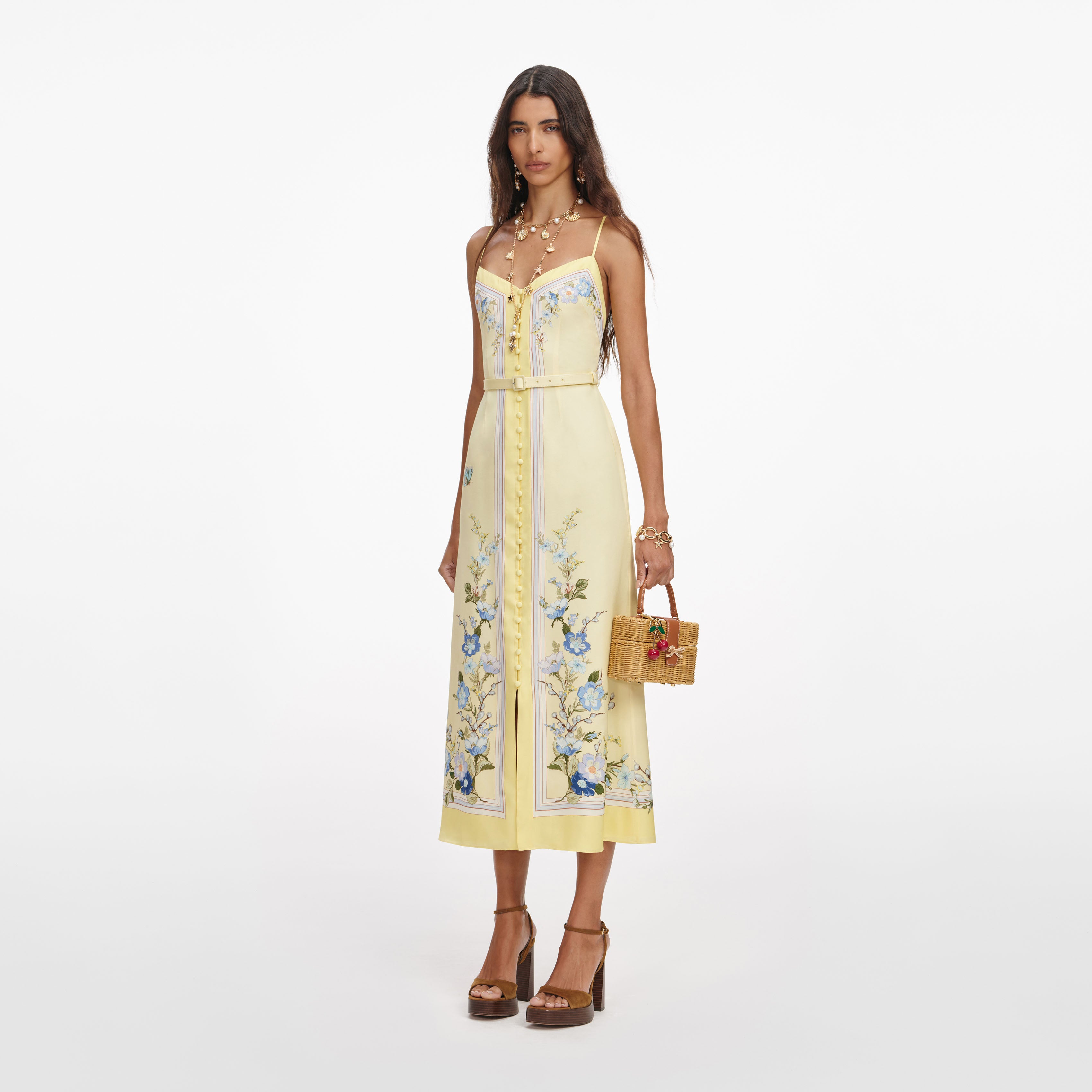 Self-Portrait イエロー　コットン　ミディ　ドレス Yellow Floral Midi Dress – self-portrait-EU