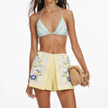 Yellow Floral Linen Shorts