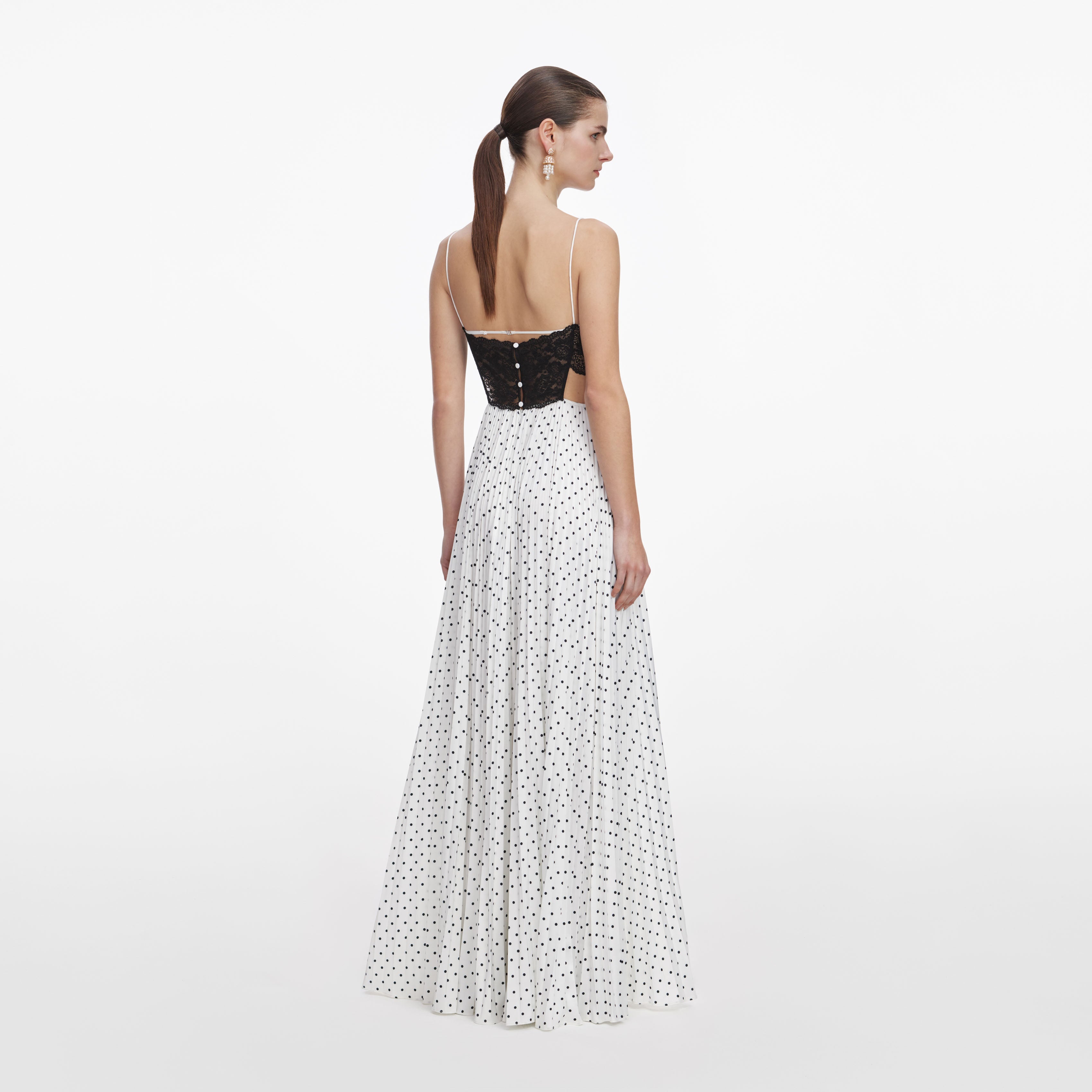 White Polka Dot Satin Lace Maxi Dress