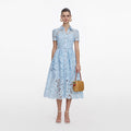Blue Lace Collared Midi Dress