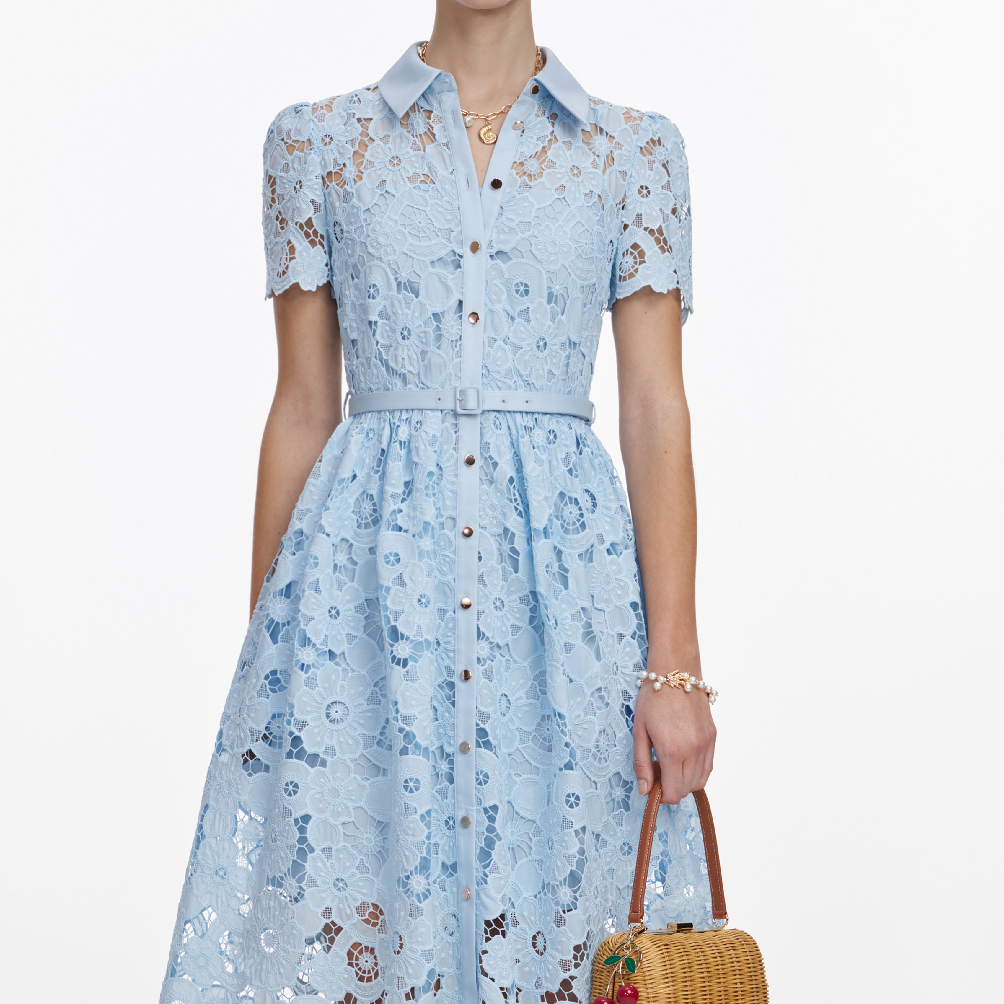 Blue Lace Collared Midi Dress