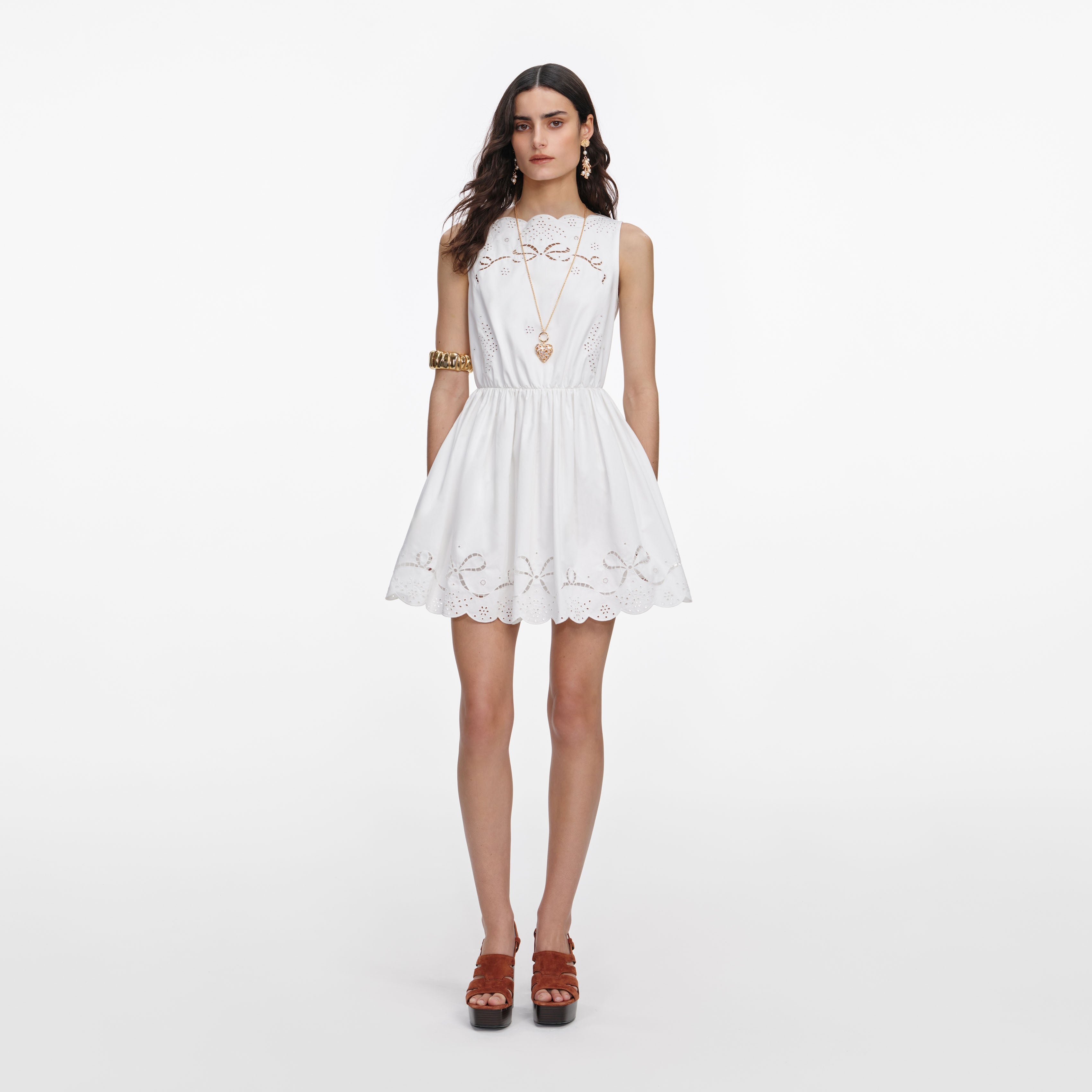 White Cotton Embroidered Mini Dress