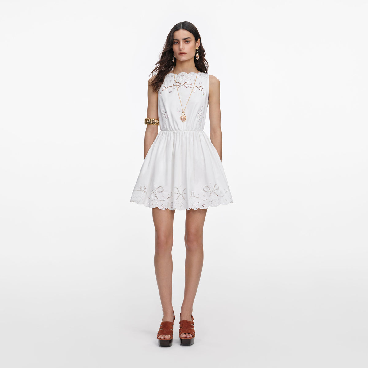 White Cotton Embroidered Mini Dress  self-portrait-EU