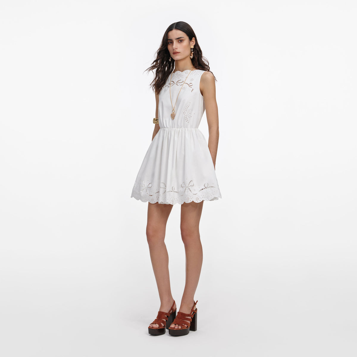 White Cotton Embroidered Mini Dress self-portrait-EU White Cotton Embroidered Mini Dress self-portrait-EU