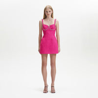 Fuchsia Boucle Diamante Bust Mini Dress