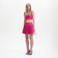 Fuchsia Boucle Pleated Mini Skirt