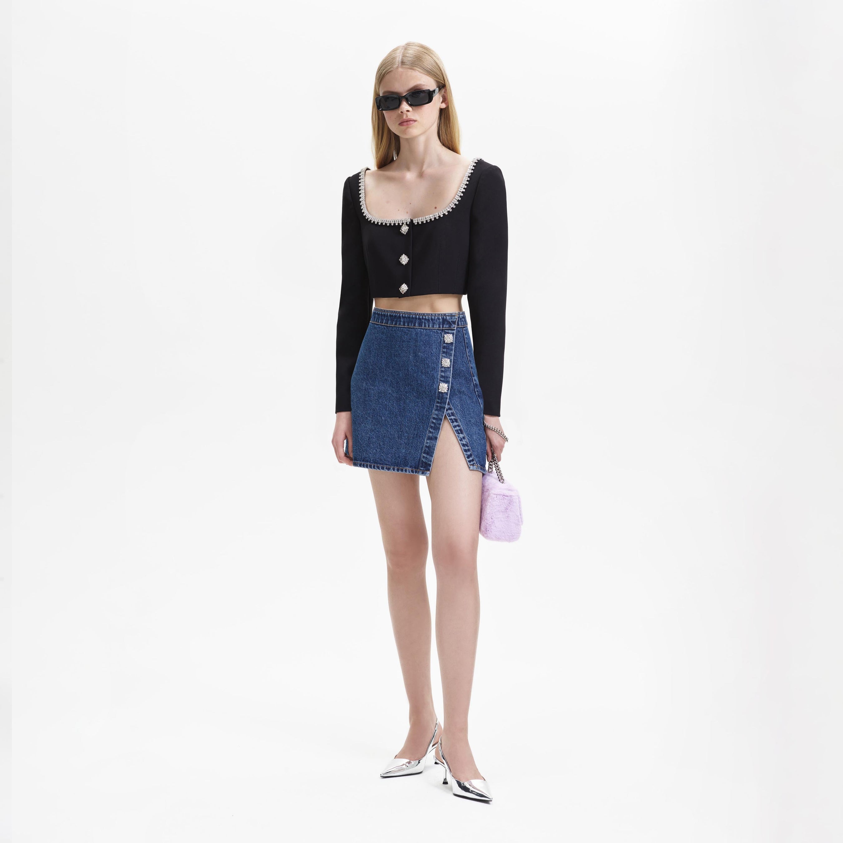 Black Bonded Crepe Crop Top