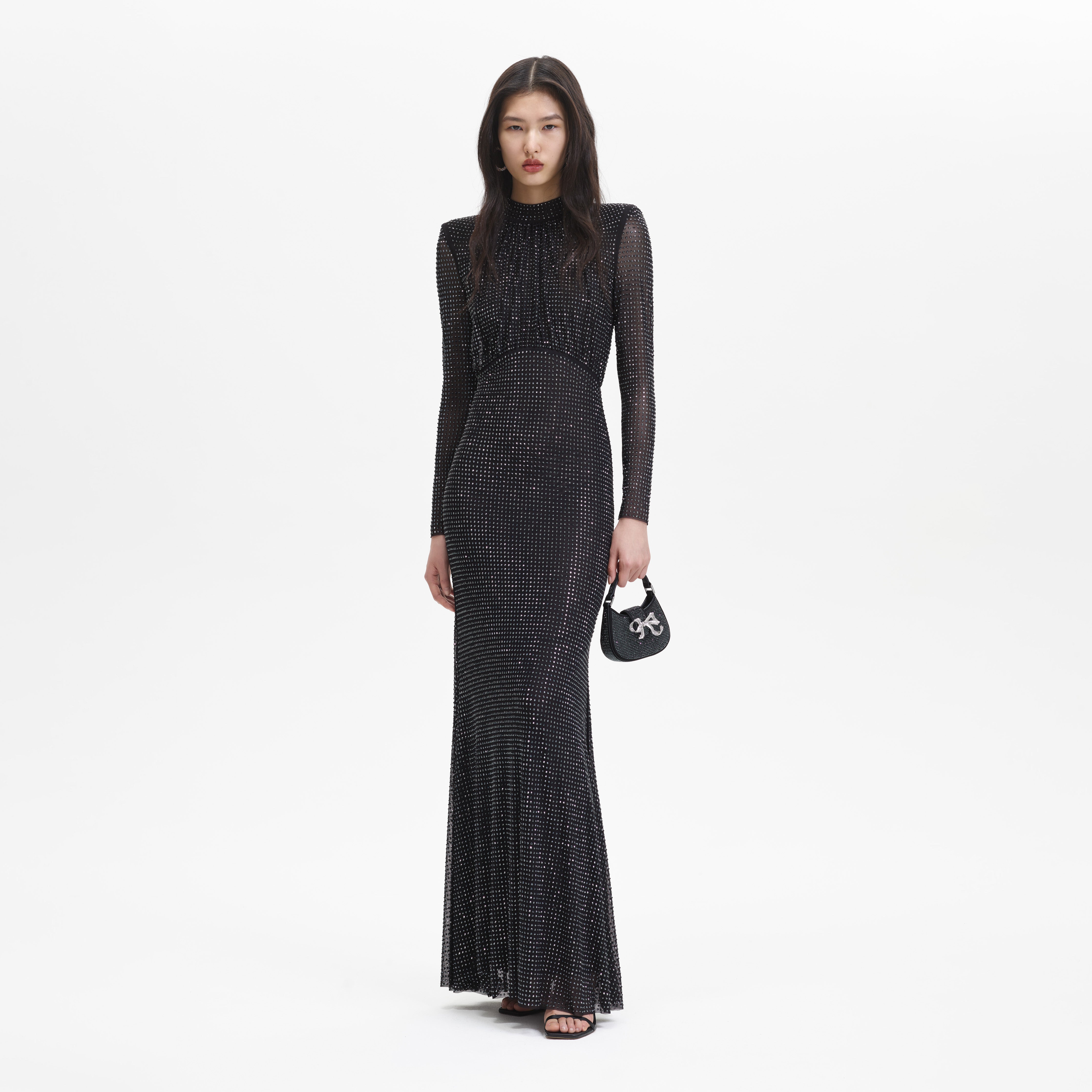 colour collection Rhinestone Mesh Long Sleeve Maxi Dress self portrait EU
