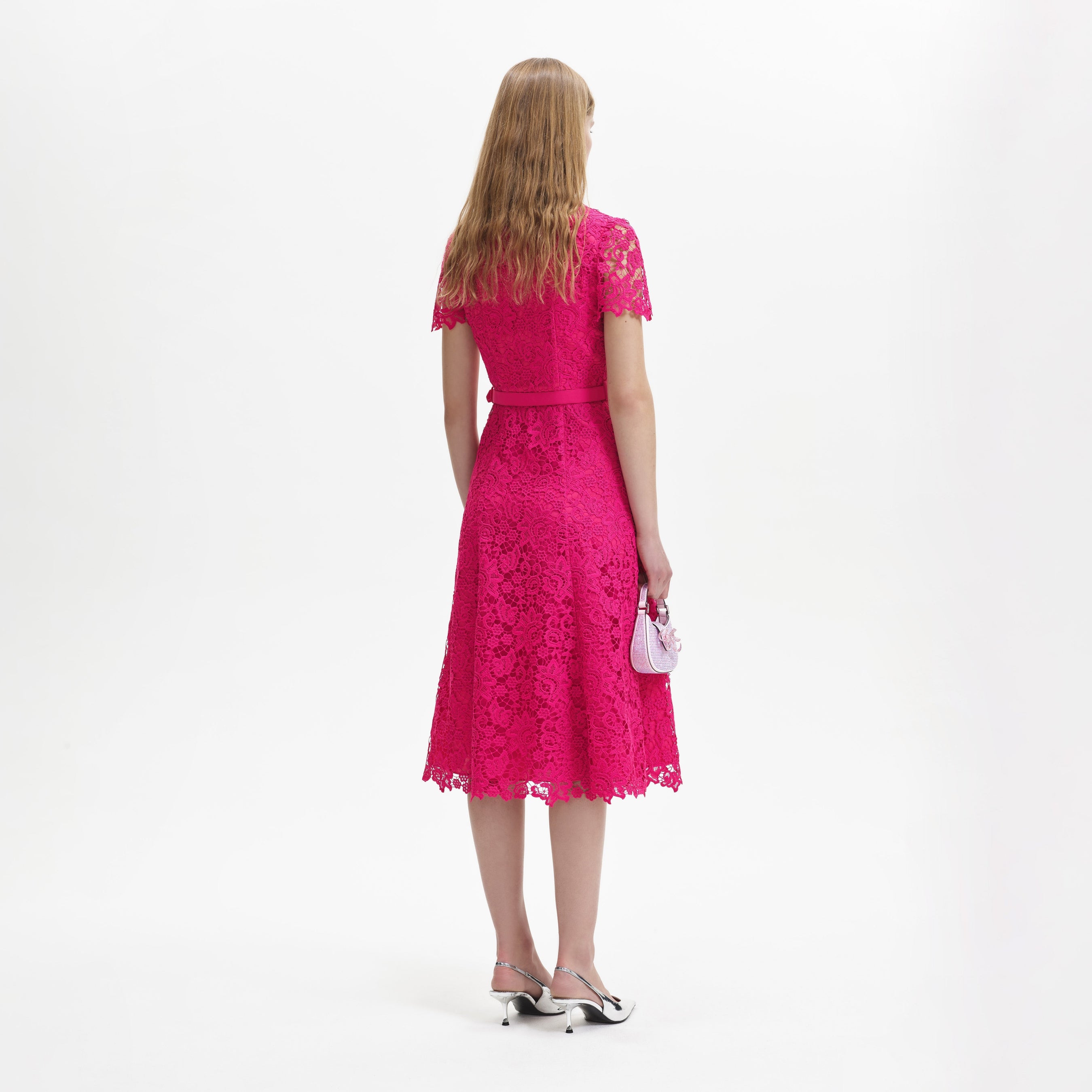 Magenta Lace Midi Dress