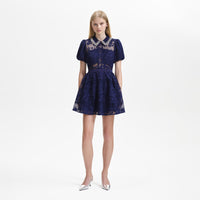 Navy Lace Diamante Collar Mini Dress