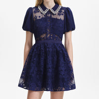 Navy Lace Diamante Collar Mini Dress