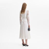 Cream Lace Chiffon Midi Dress