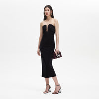 Black Velvet Strapless Midi Dress