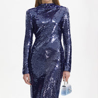 Navy Sequin Midi Dress