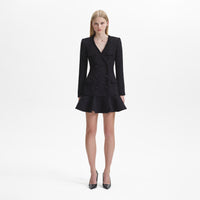 Black Boucle V-Neck Mini Dress