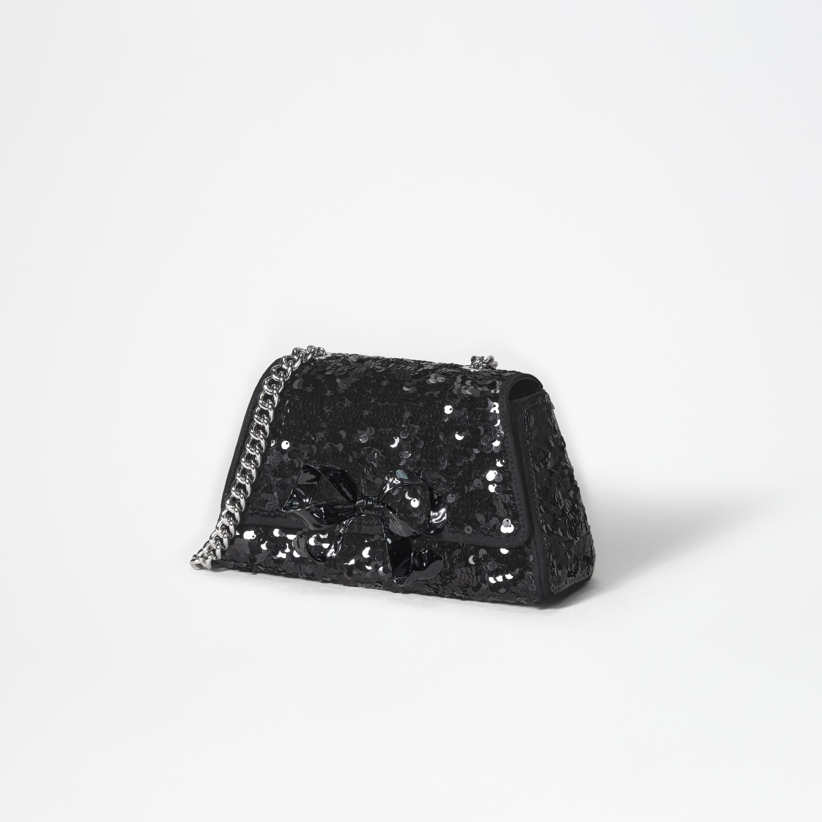 Black Sequin Bow Mini Shoulder Bag