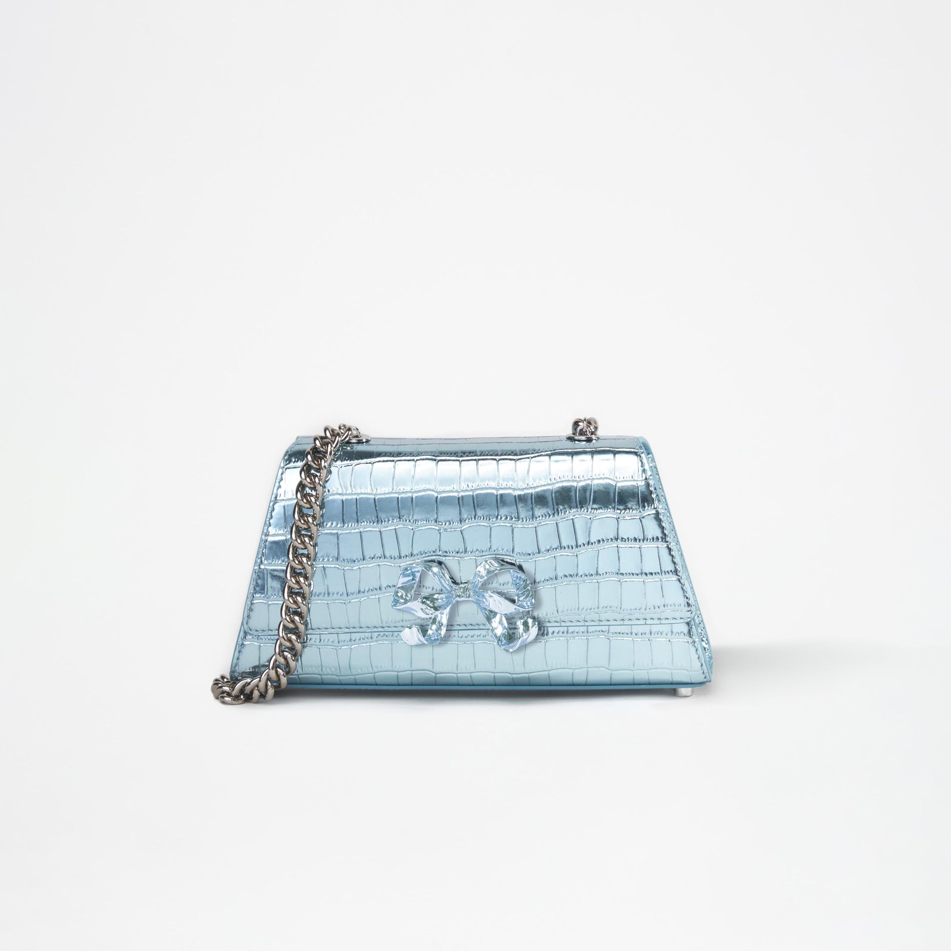 Blue Metallic Bow Mini Shoulder Bag